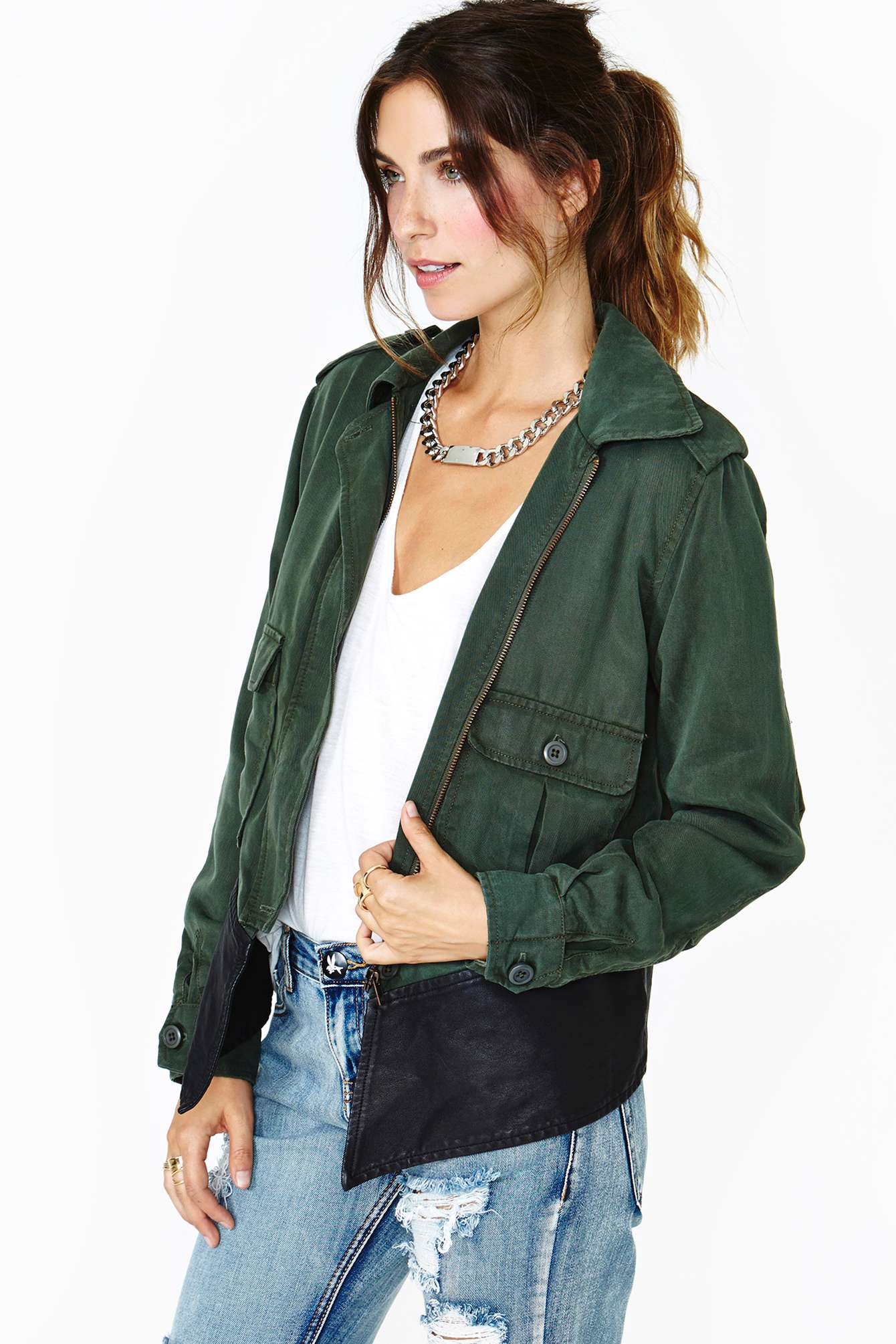 Lyst Nasty Gal Dakota Collective Austin Leather Army Jacket In Green Gallery