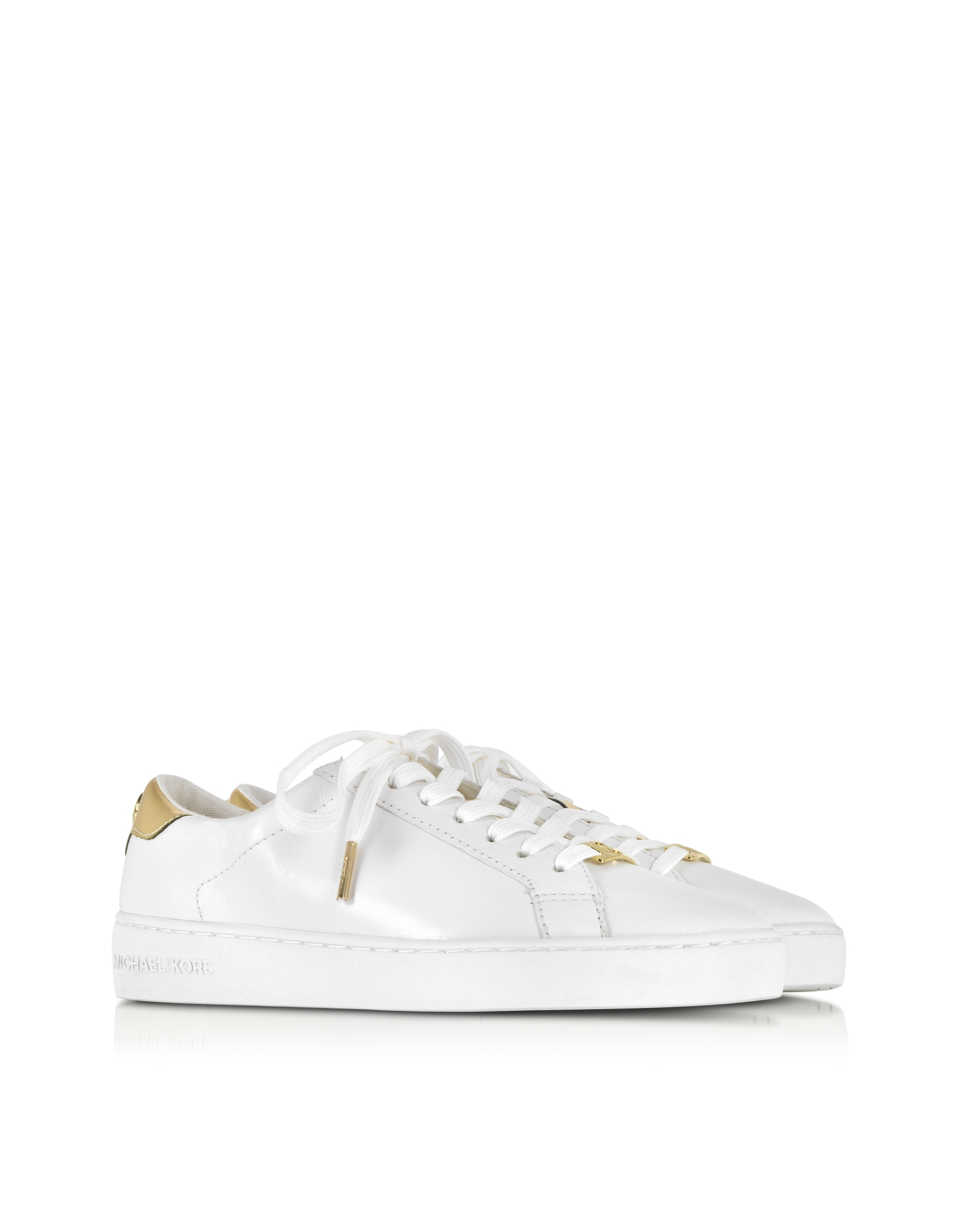 Lyst - Michael Kors Irving White/Gold Leather Sneaker in White
