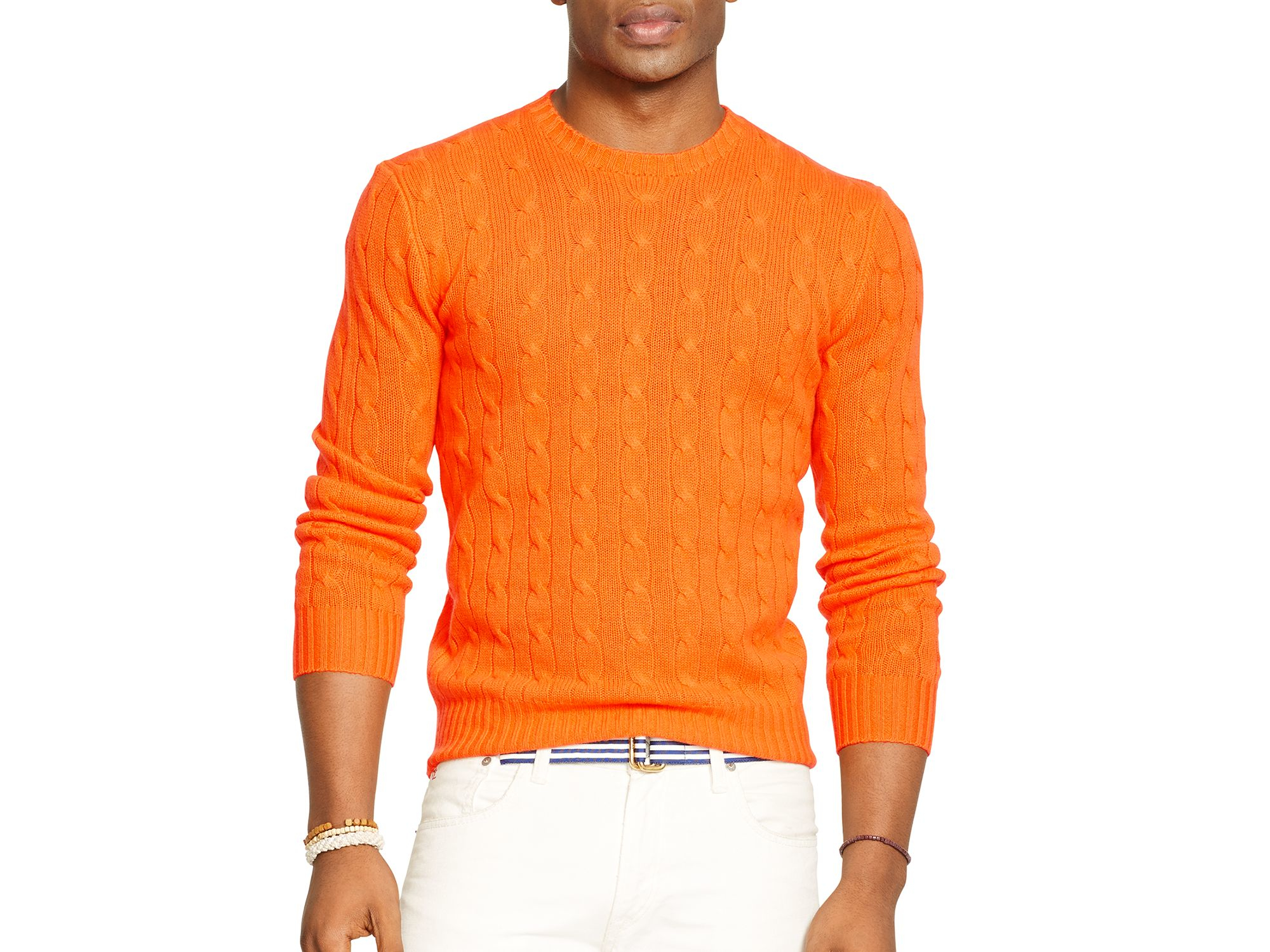 Ralph lauren Polo Cable-knit Cashmere Sweater in Orange for Men | Lyst