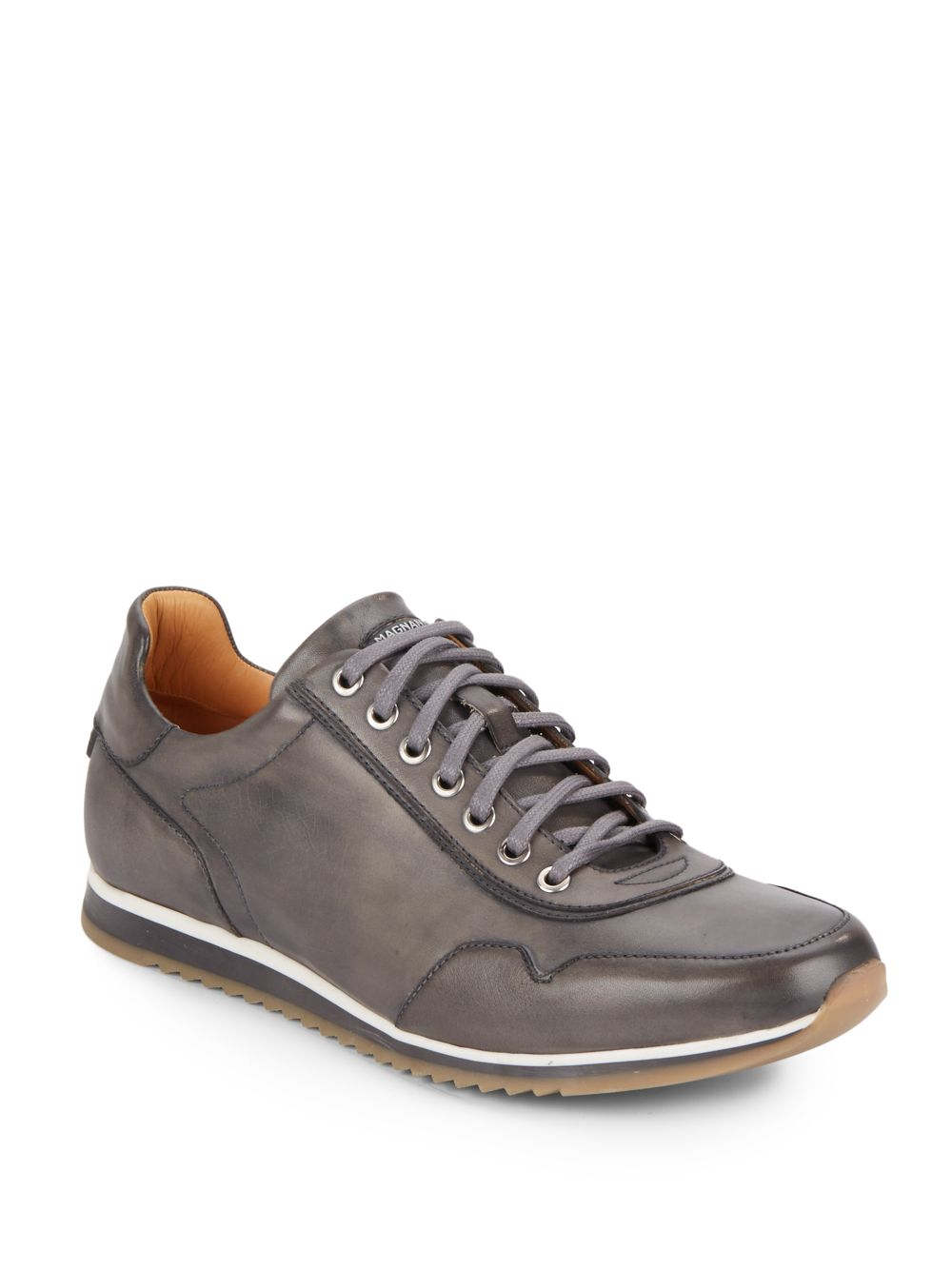 Saks fifth avenue Leather Sneakers in Gray for Men | Lyst