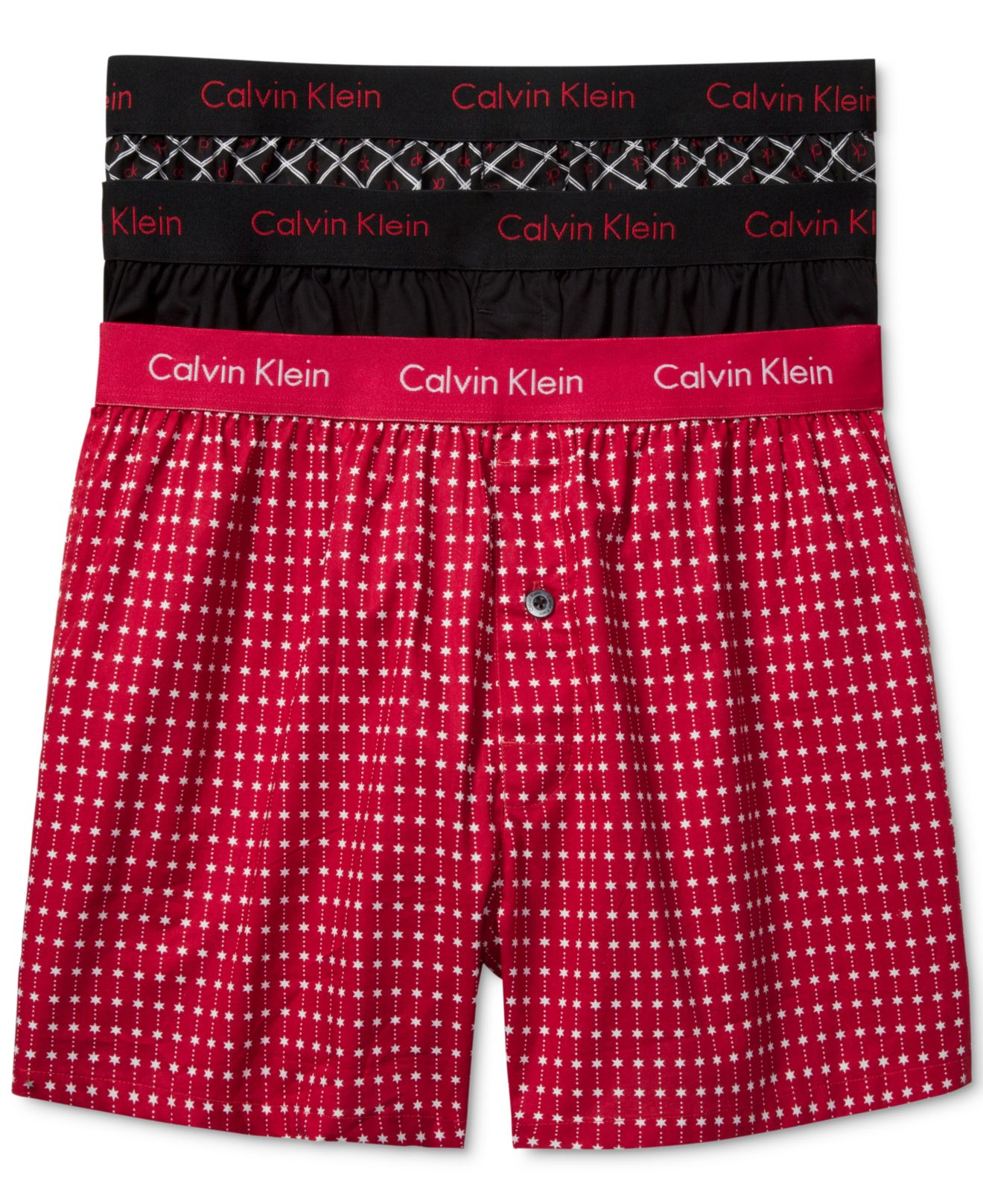 Calvin Klein Slim-fit Woven Boxers 3-pack U8877 in Red for Men - Lyst