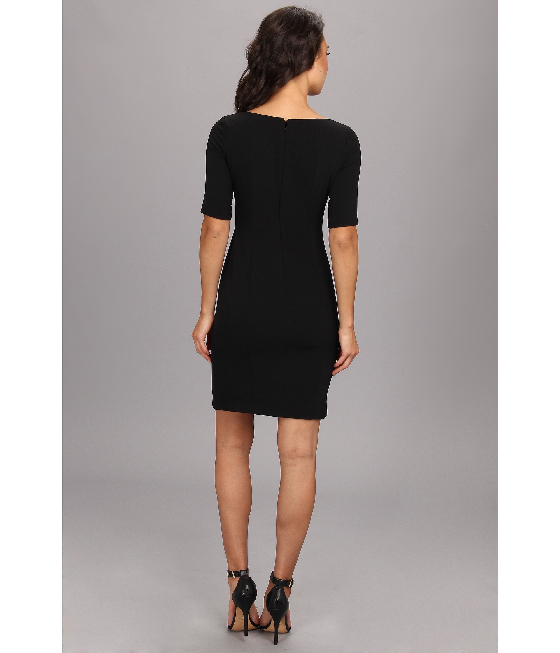 Maggy London Elbow Sleeve Solid Stretch Crepe Seamed Sheath Dress in Black Lyst