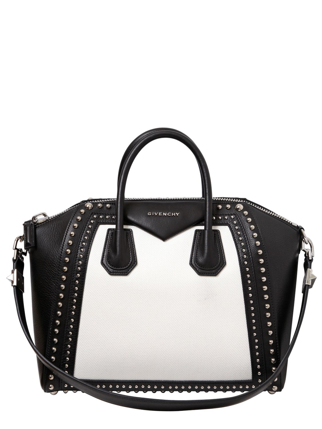 Givenchy Medium Antigona Studded Leather Bag in Black/White (White) - Lyst