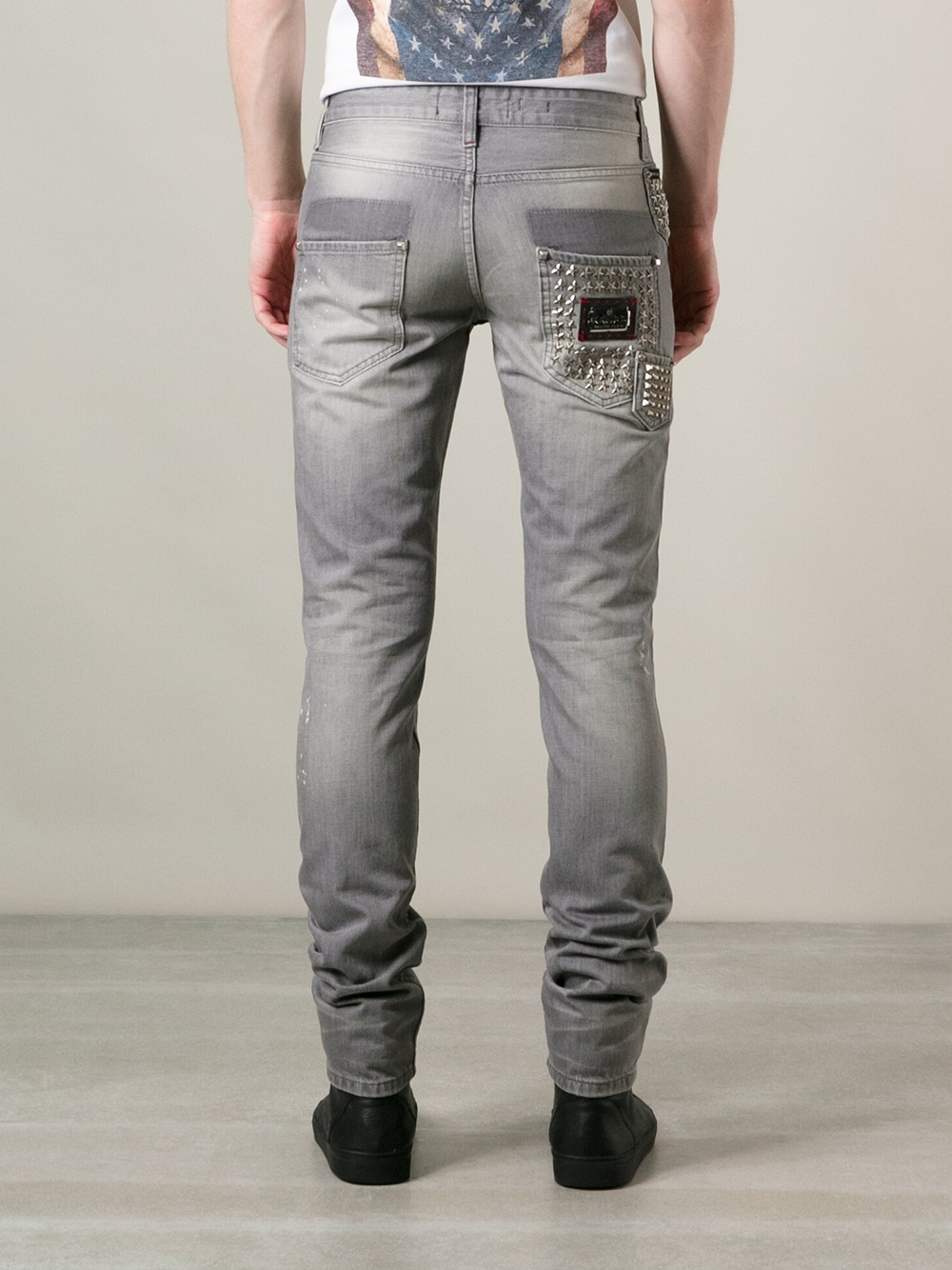 Philipp Plein Supreme Studded Slim Fit Jeans in Gray for Men | Lyst