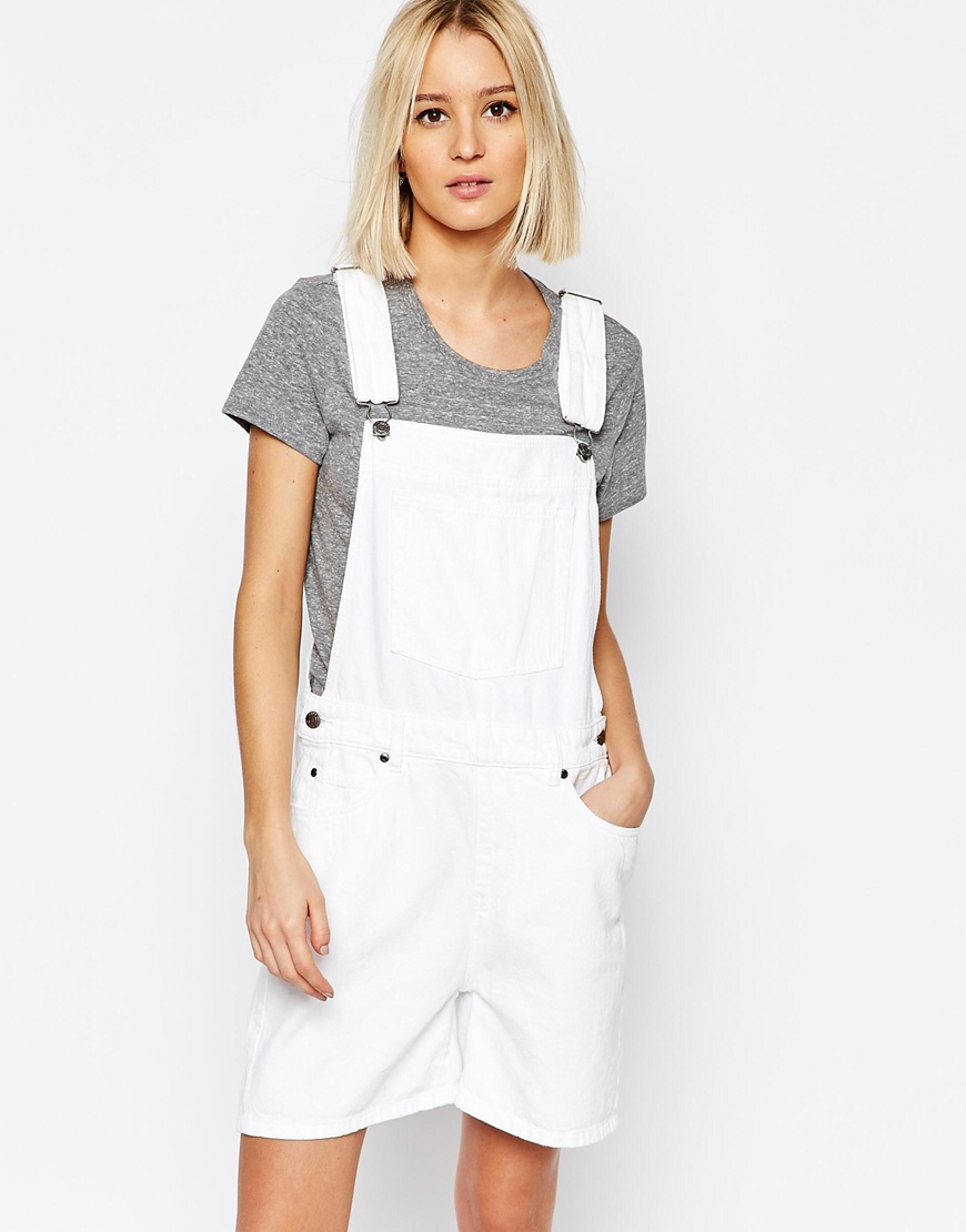 white dungaree shorts