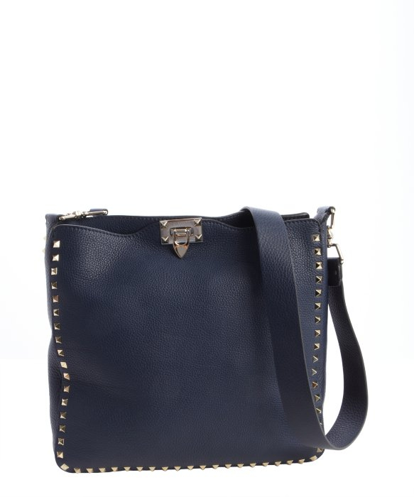Lyst Valentino Navy Blue Leather Rockstud Shoulder Bag in Blue