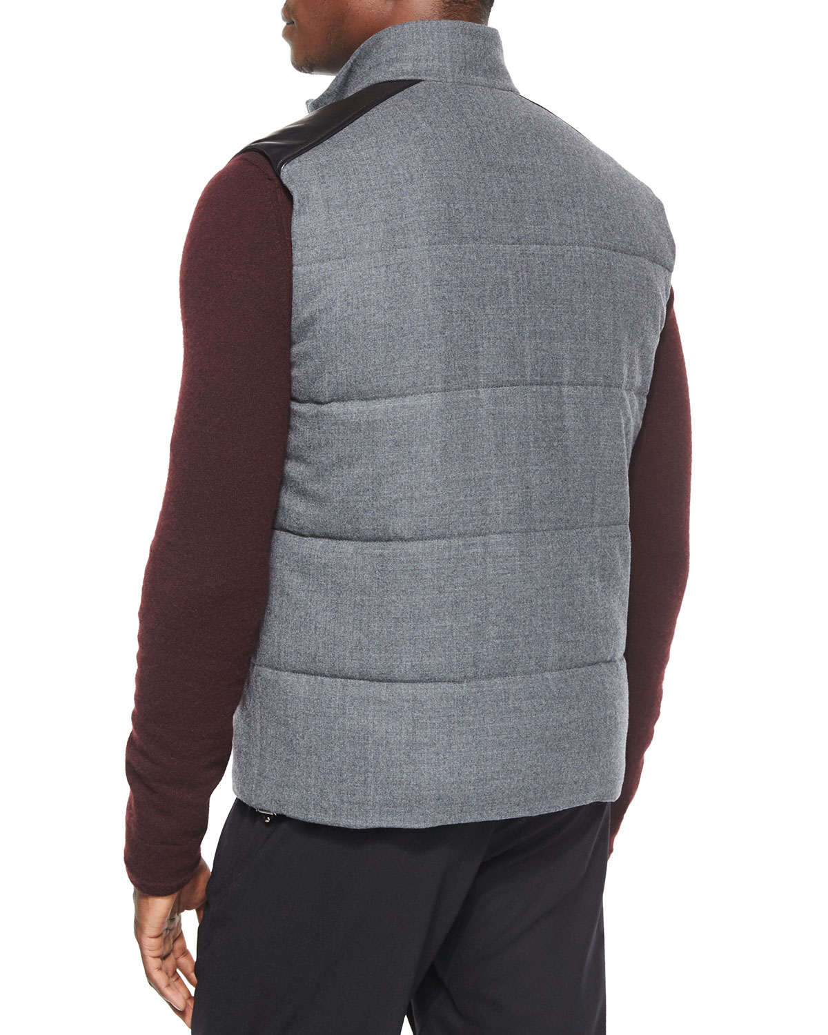 Vince Quilted Vest With Leather Detail in Gray for Men - Lyst