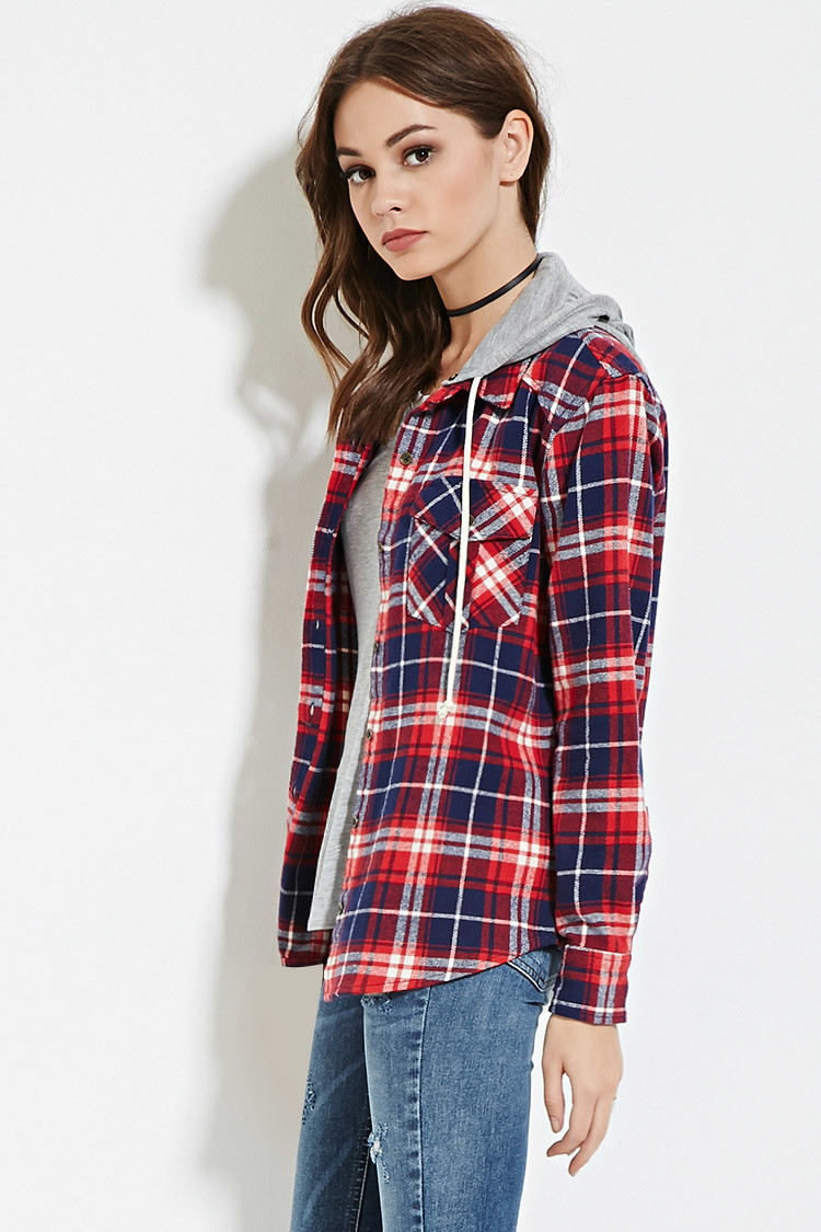 womens hooded plaid shirt