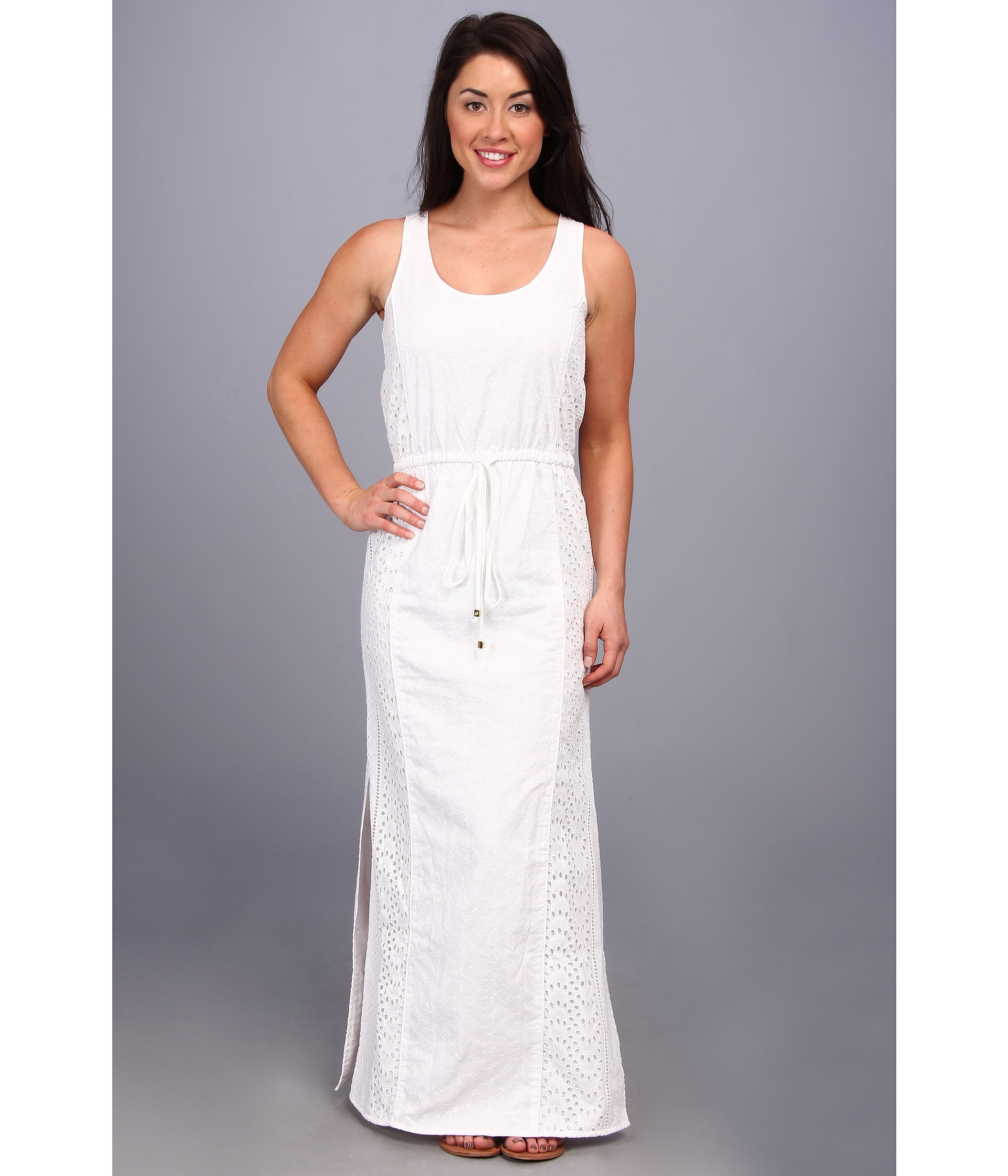 Michael Michael Kors Petite Eyelet Sl Maxi Dress In White Lyst