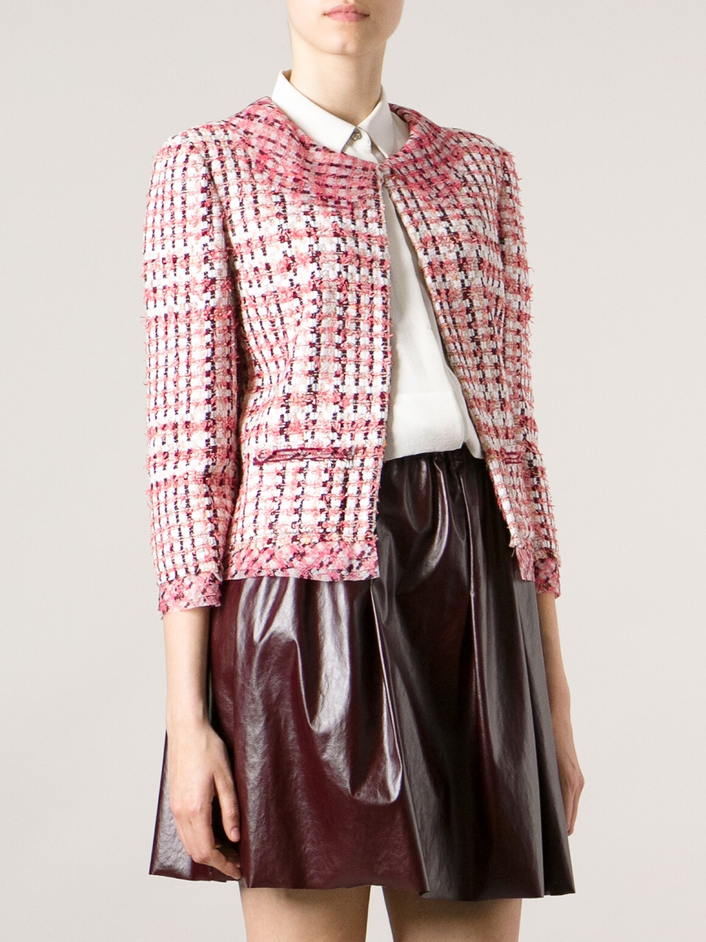 Oscar de la Renta Checked Bouclé Jacket in Pink & Purple (Pink) - Lyst