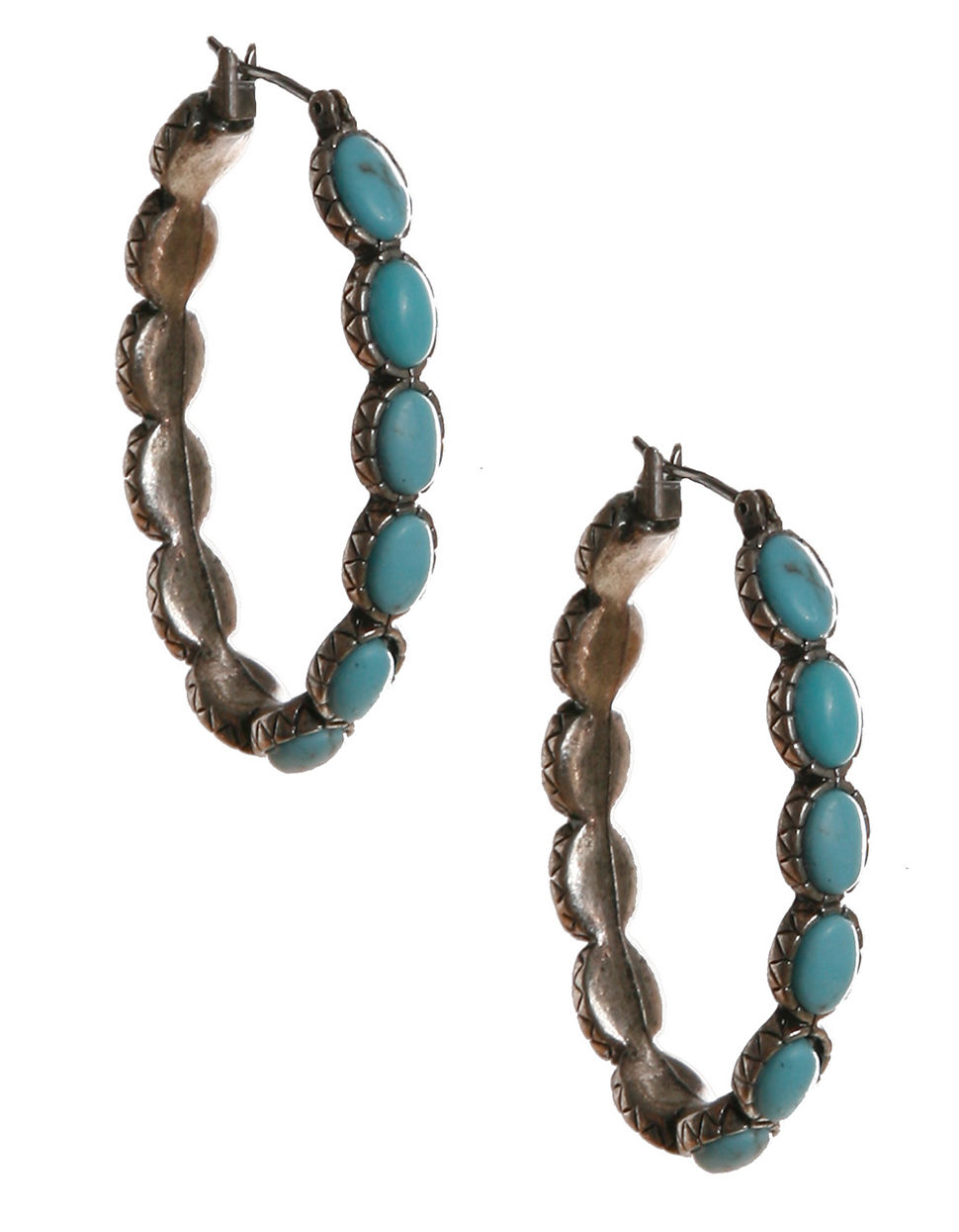 Lyst Lucky Brand Silvertone Turquoise Hoop Earrings in Blue