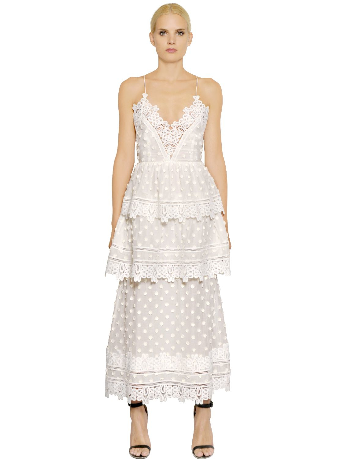 self portrait ivy lace trim midi dress