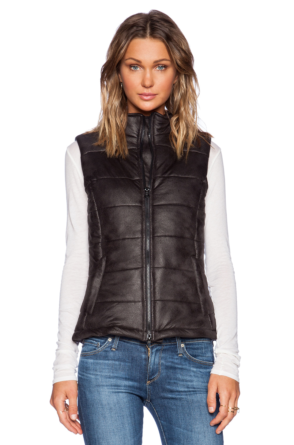 leather puffer vest