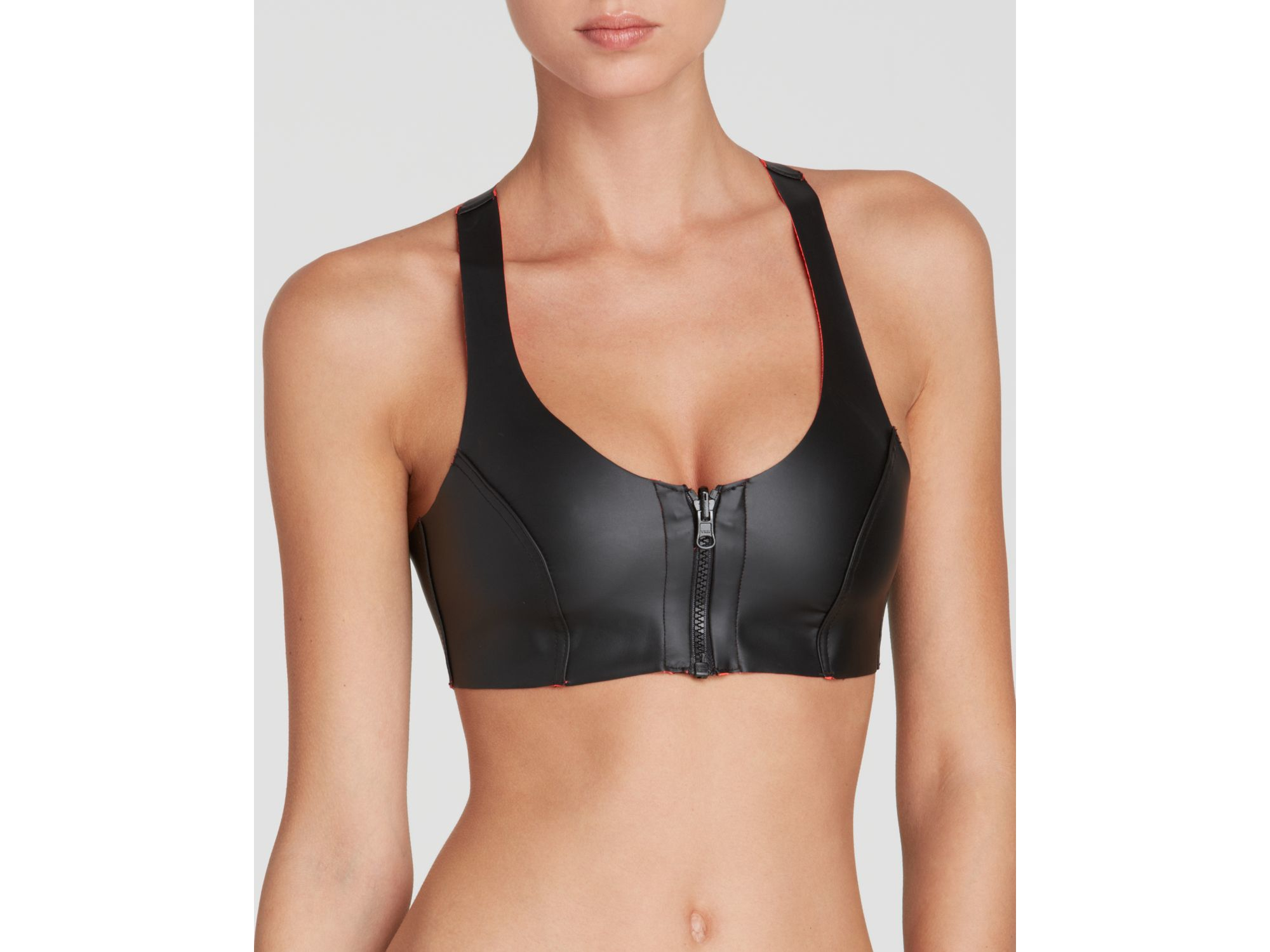 Pilyq Neoprene Zip Front Bikini Top in Black | Lyst