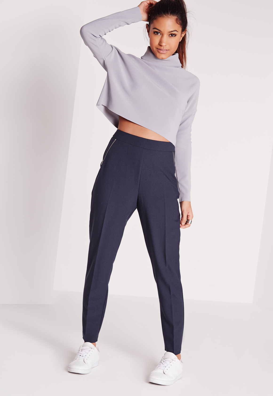 white high waisted cigarette trousers