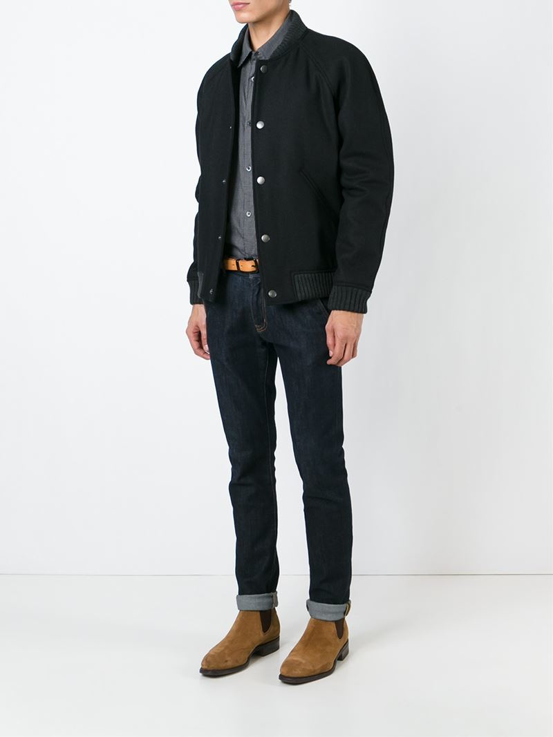 A.P.C. Button Down Bomber Jacket in Black for Men | Lyst