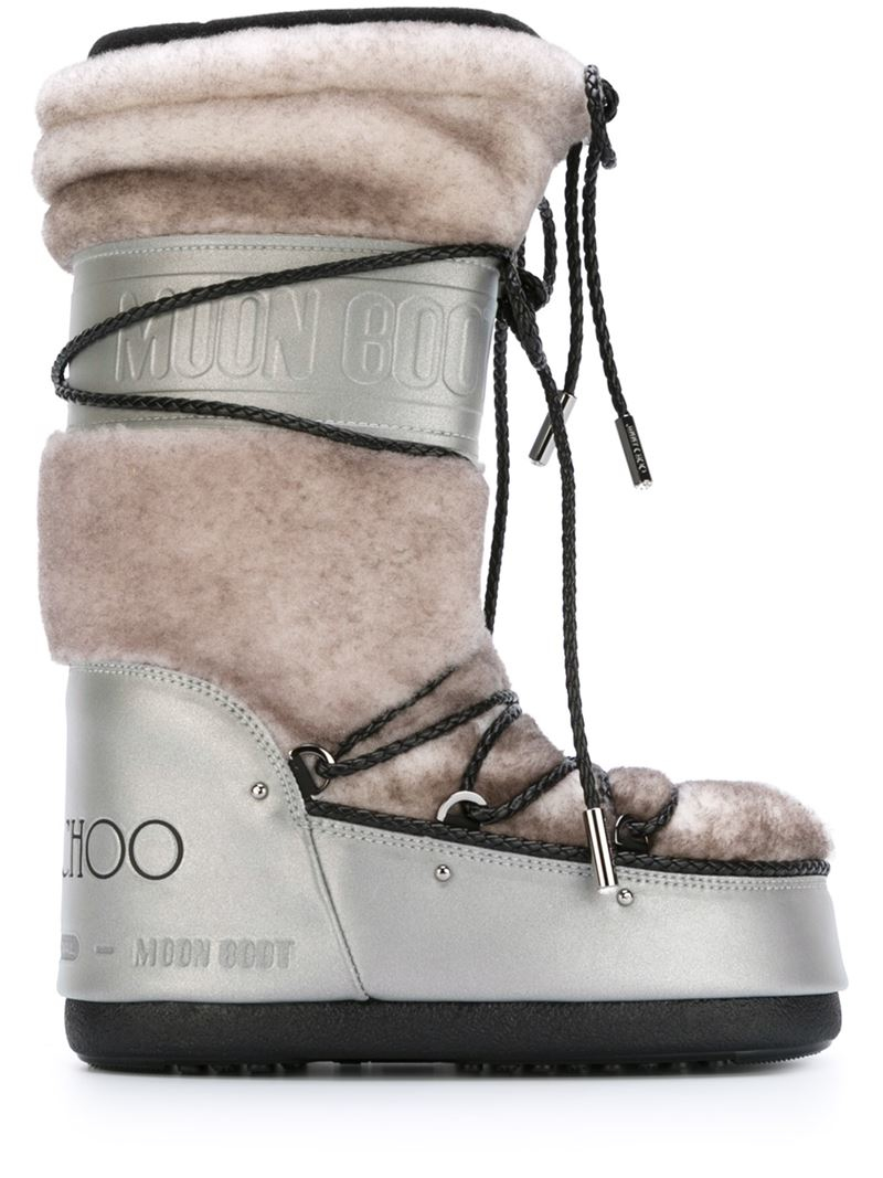 Jimmy Choo Lace-Up Shearling Snow Boots in Gray | Lyst