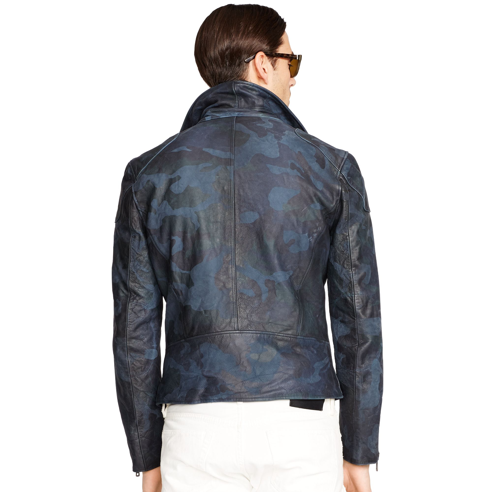 Ralph Lauren Black Label Camo Leather Biker Jacket In