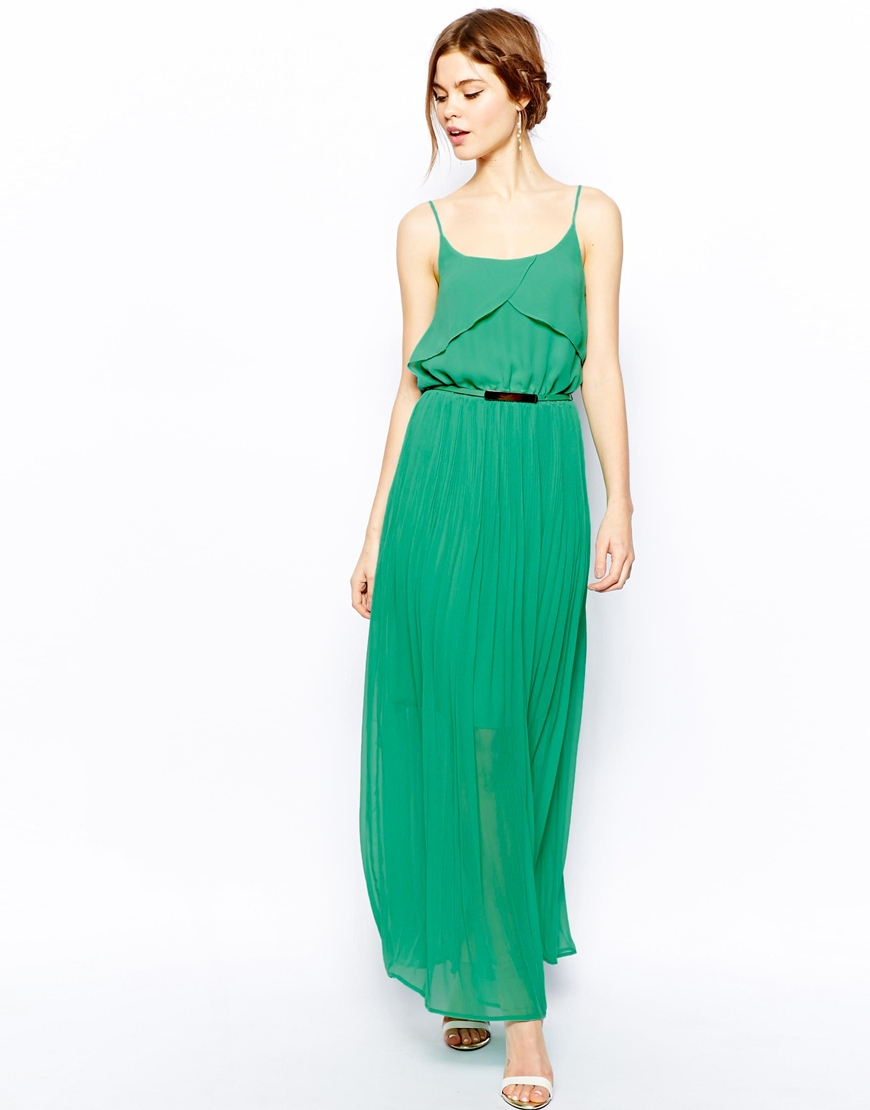 Oasis Pleated Maxi Dress in Green - Lyst