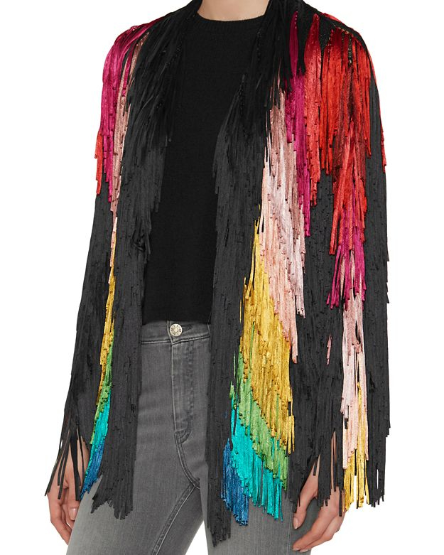 multi colored fringe jacket