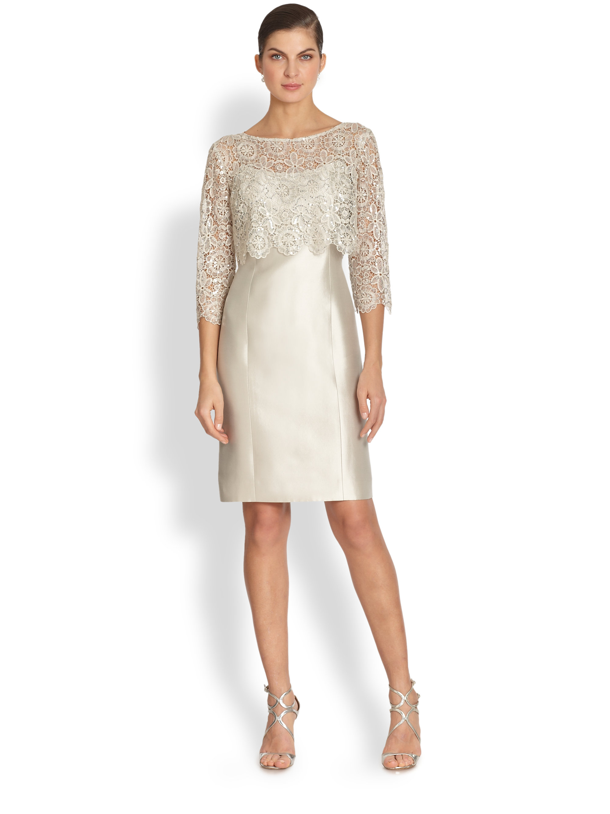 Lyst Teri Jon Convertible Slip Dress in Natural