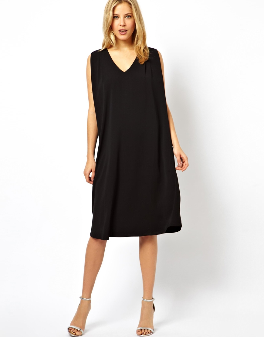 black shift dress midi