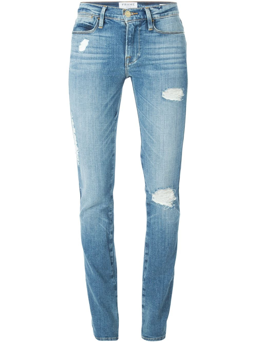 Frame High Waist Distressed Jeans in Blue | Lyst