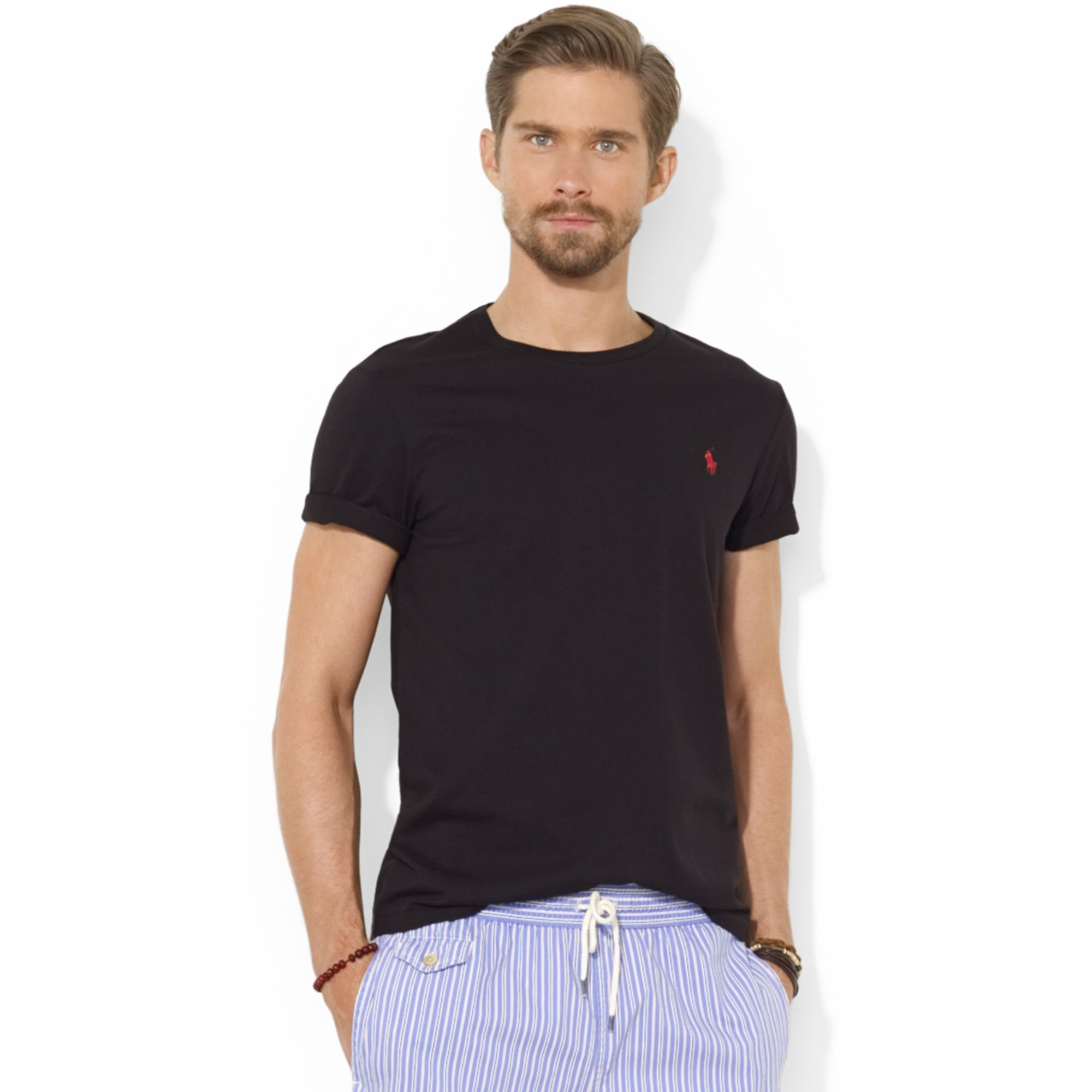 Polo Ralph Lauren Black Customfit Cotton Jersey Crewneck Tshirt For Men