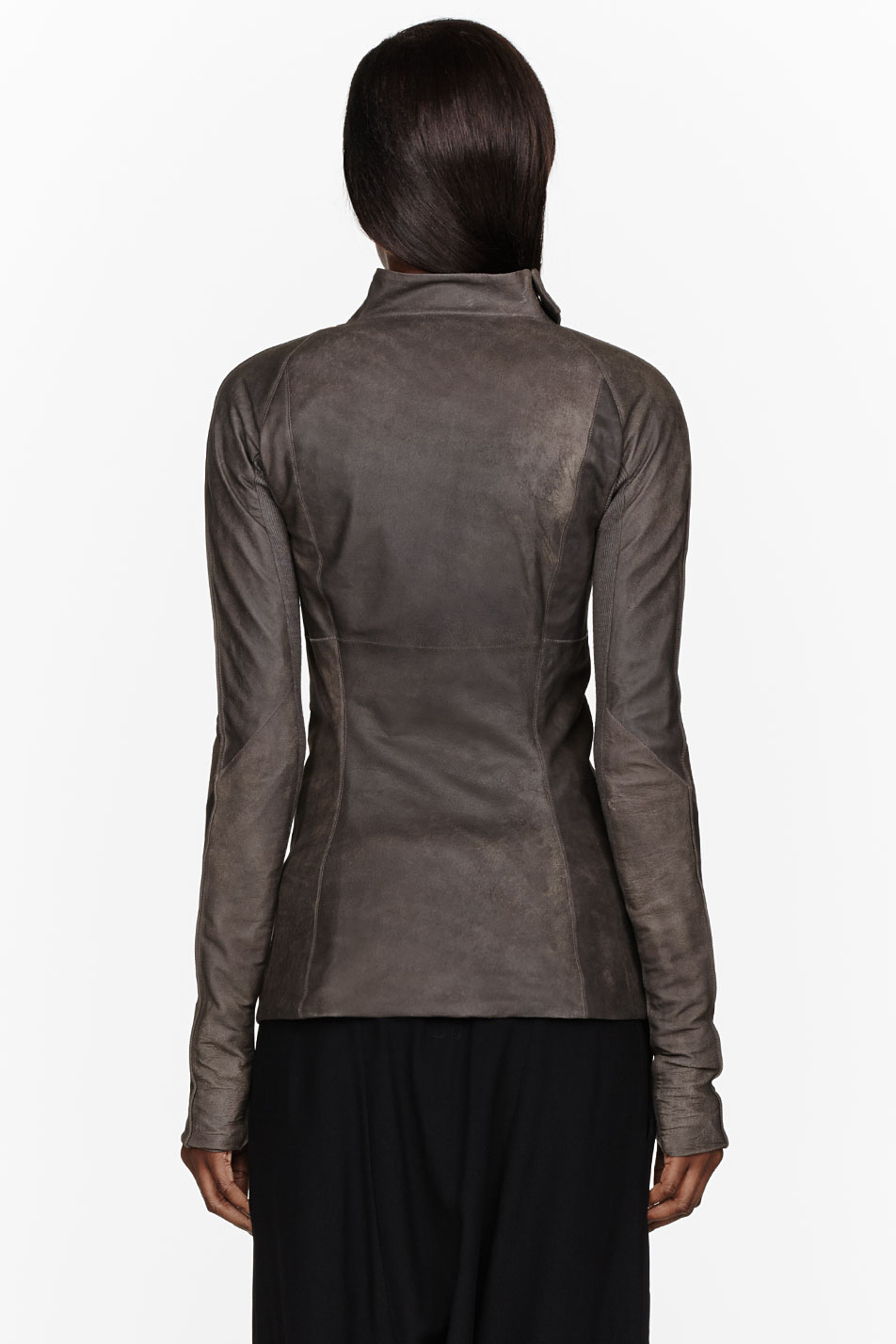 Lyst Rick owens Grey Leather and Knit Mollino Jacket in Gray