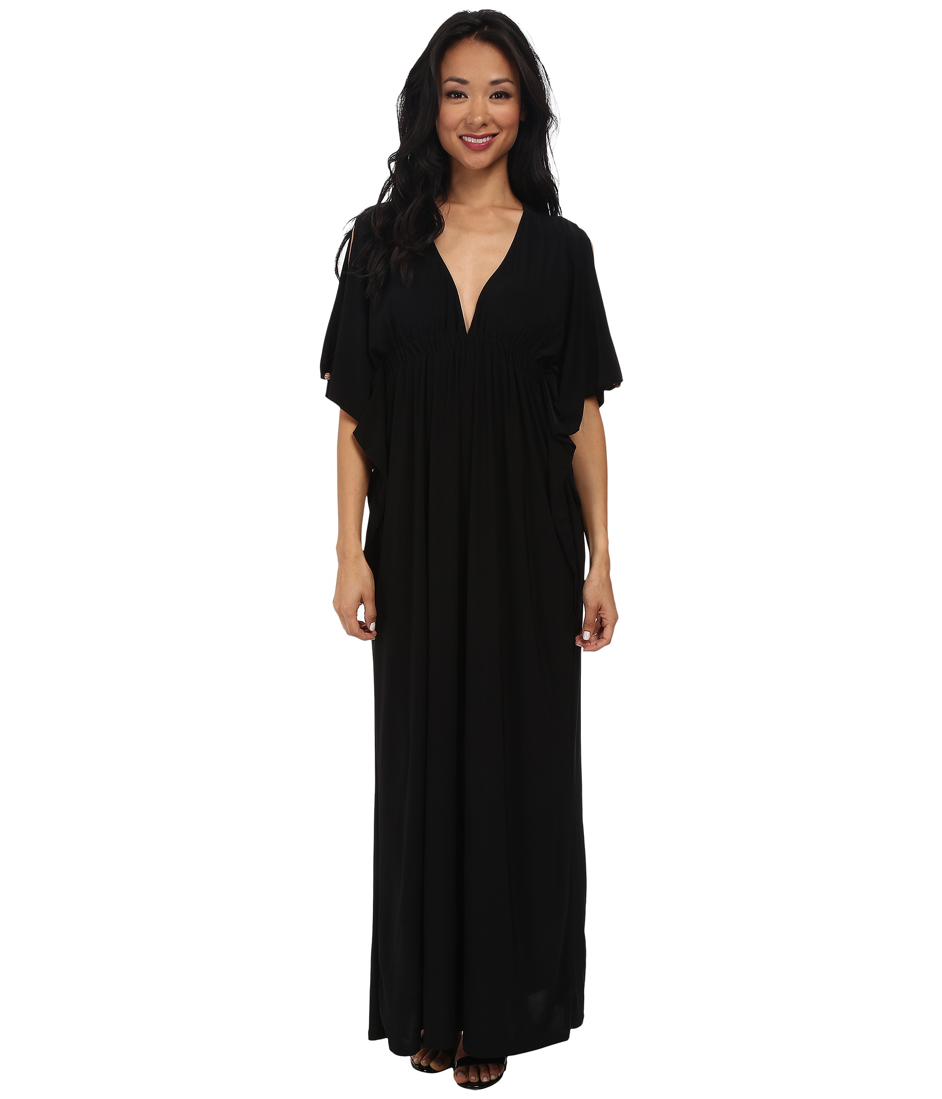 T-bags Open Sleeves Bat Wing Maxi Dress With Cutout Back in Black | Lyst