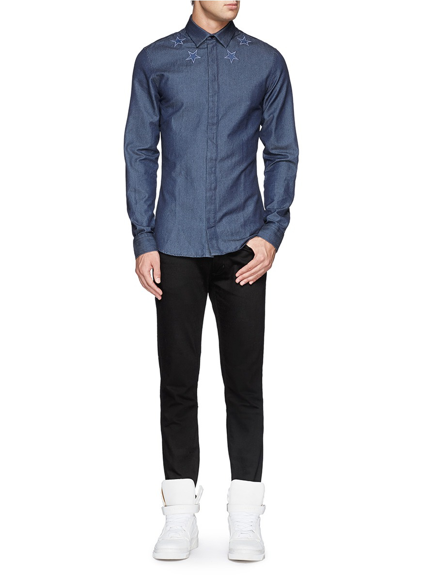 Givenchy Star Embroidery Denim Shirt in Blue for Men | Lyst