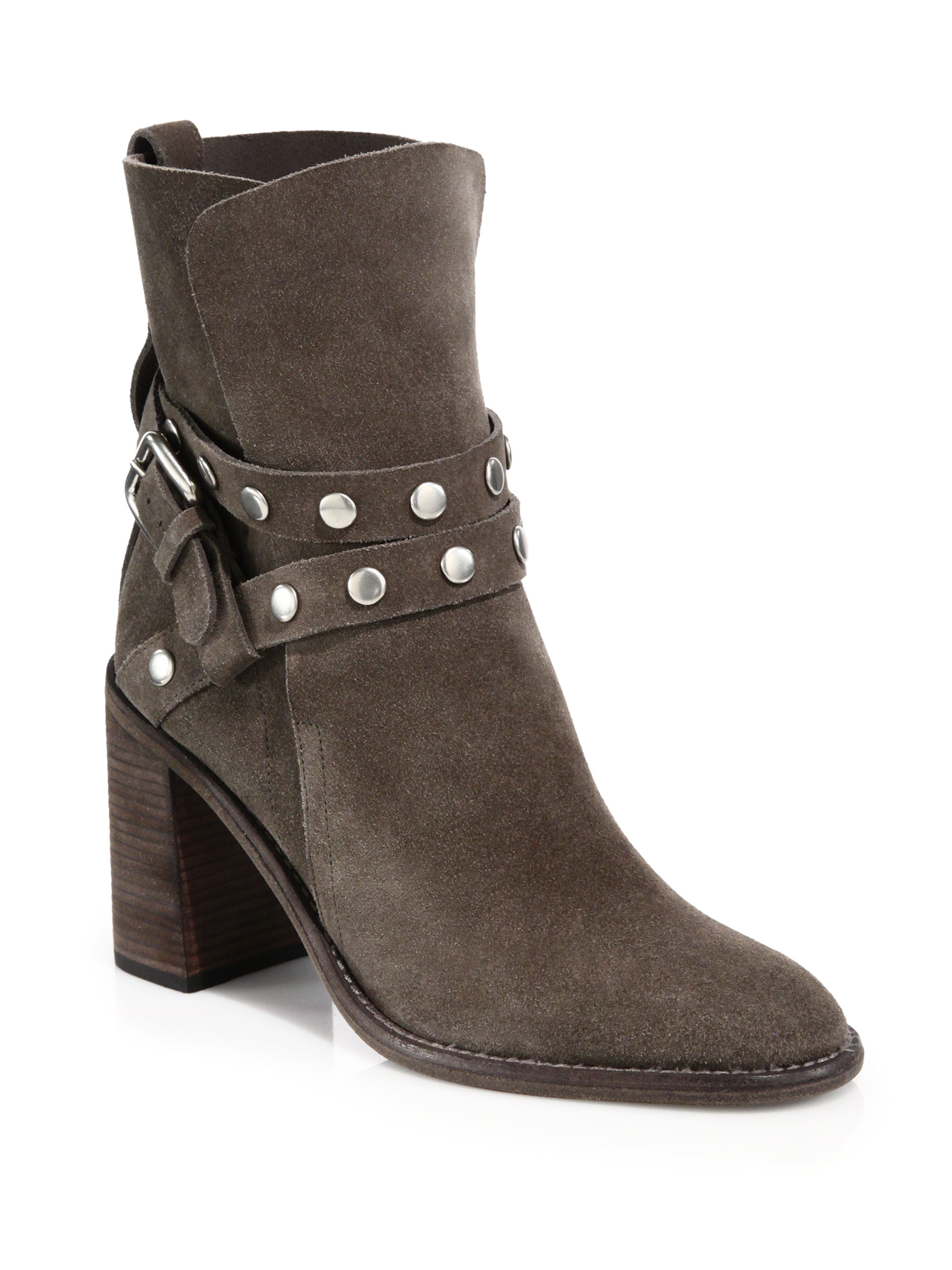 Janis Studded Suede Ankle Boots in Grey 