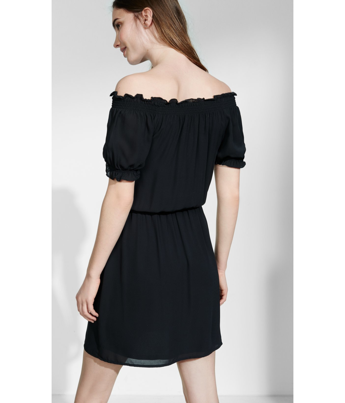 Smocked off the shoulder bodycon dress, Black sweater with elbow patches, neck designs for kurtis with collar. 