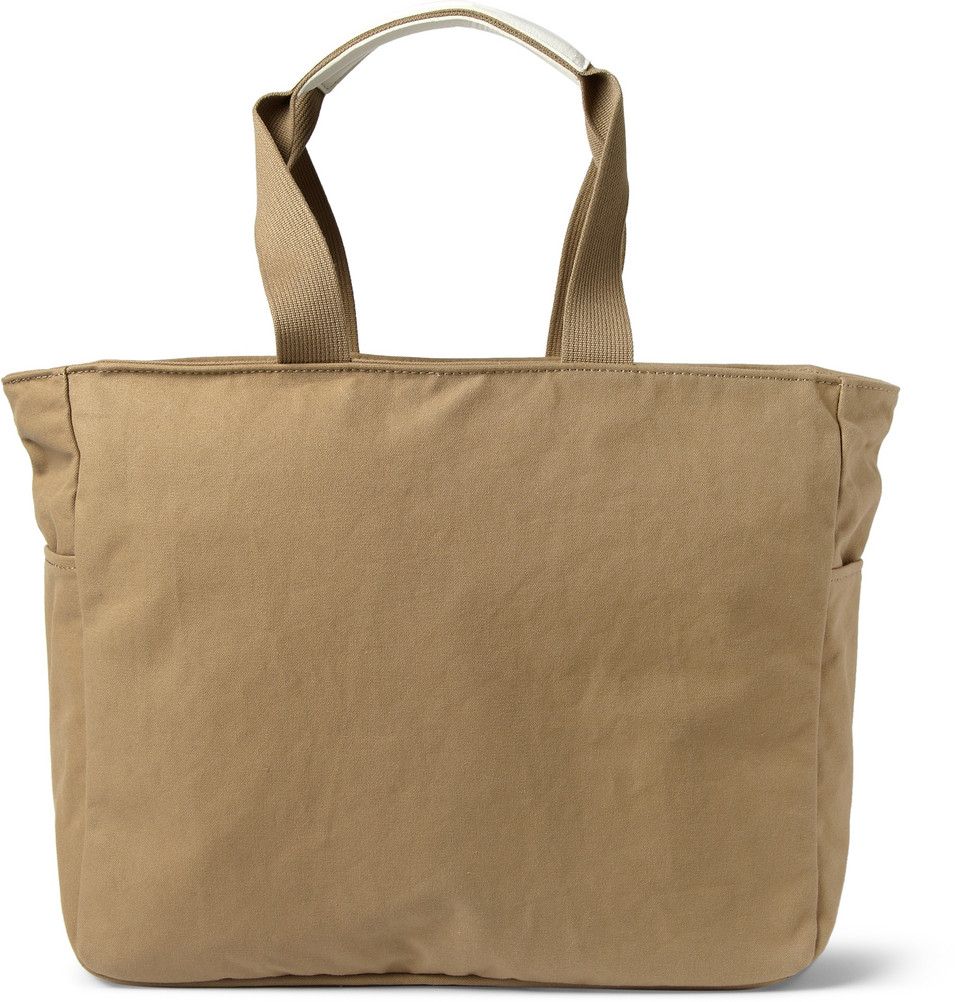Porter Beat Leather-Trimmed Cotton-Canvas Tote Bag in Brown for Men - Lyst