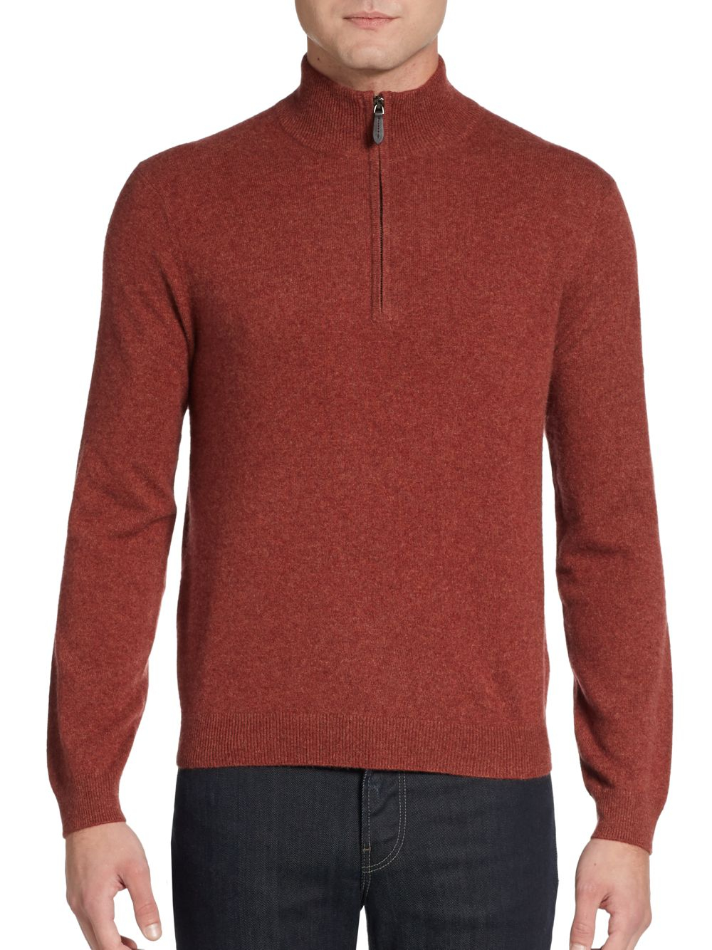 Saks fifth avenue black label Cashmere Half-zip Sweater in Orange for