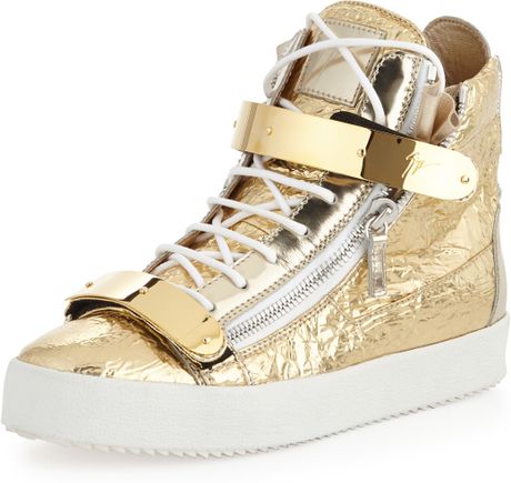 Giuseppe Zanotti Mens Foil Metallic Leather High-top Sneaker in Gold ...