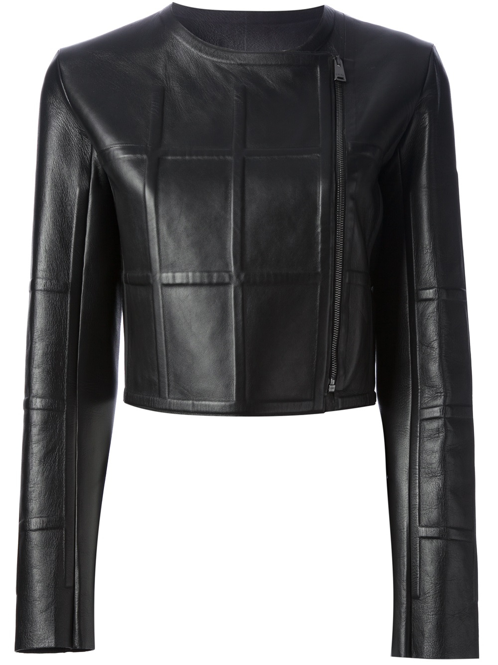 Lyst - Fendi Cropped Leather Jacket in Black