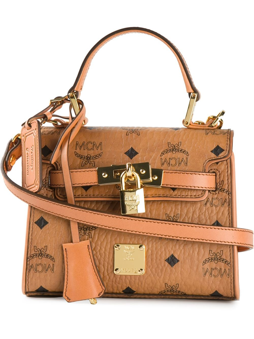 MCM Leather Gold Visetos Small Doctor Bag in Cognac (Brown) - Lyst