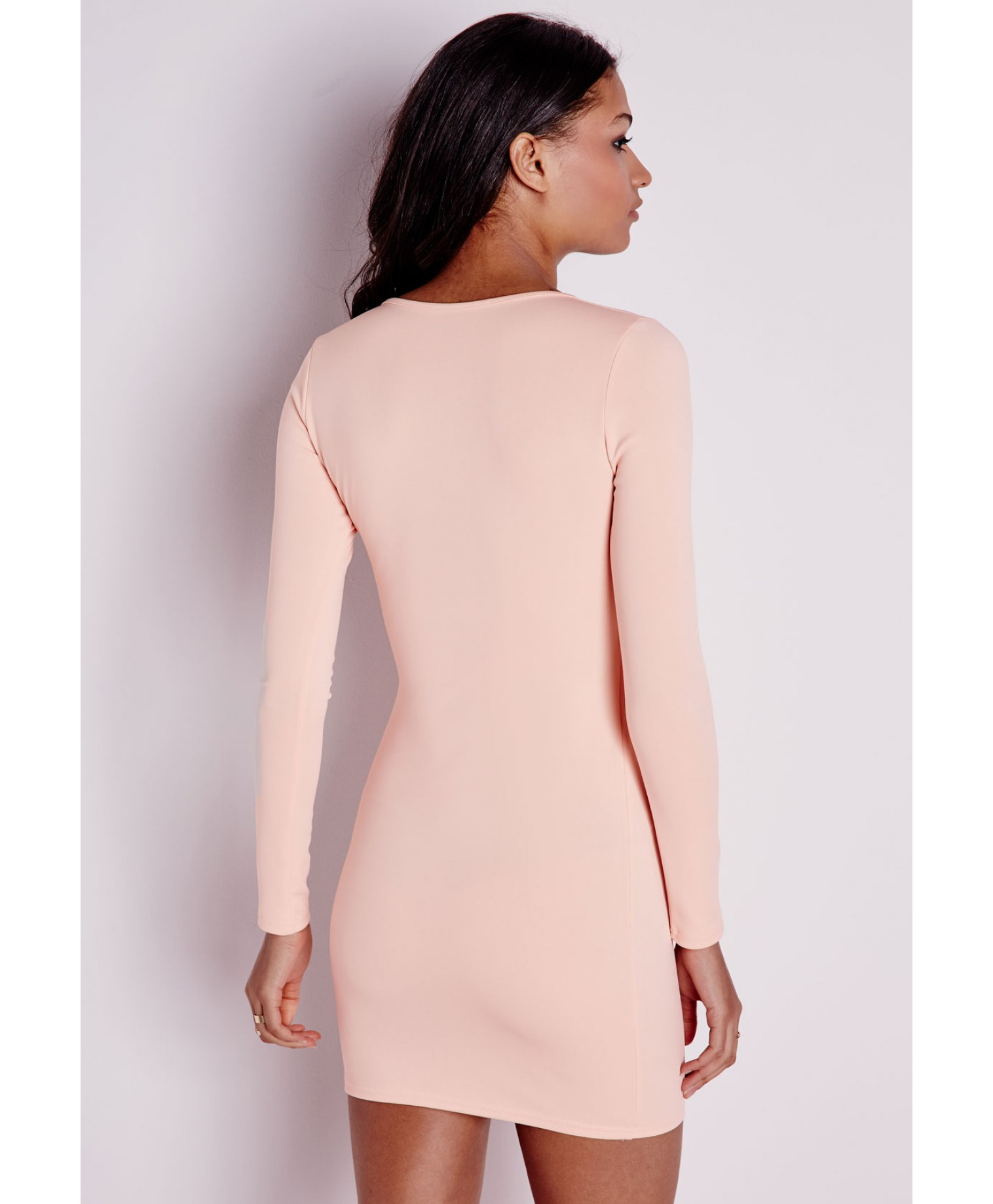 pink long sleeve dress bodycon