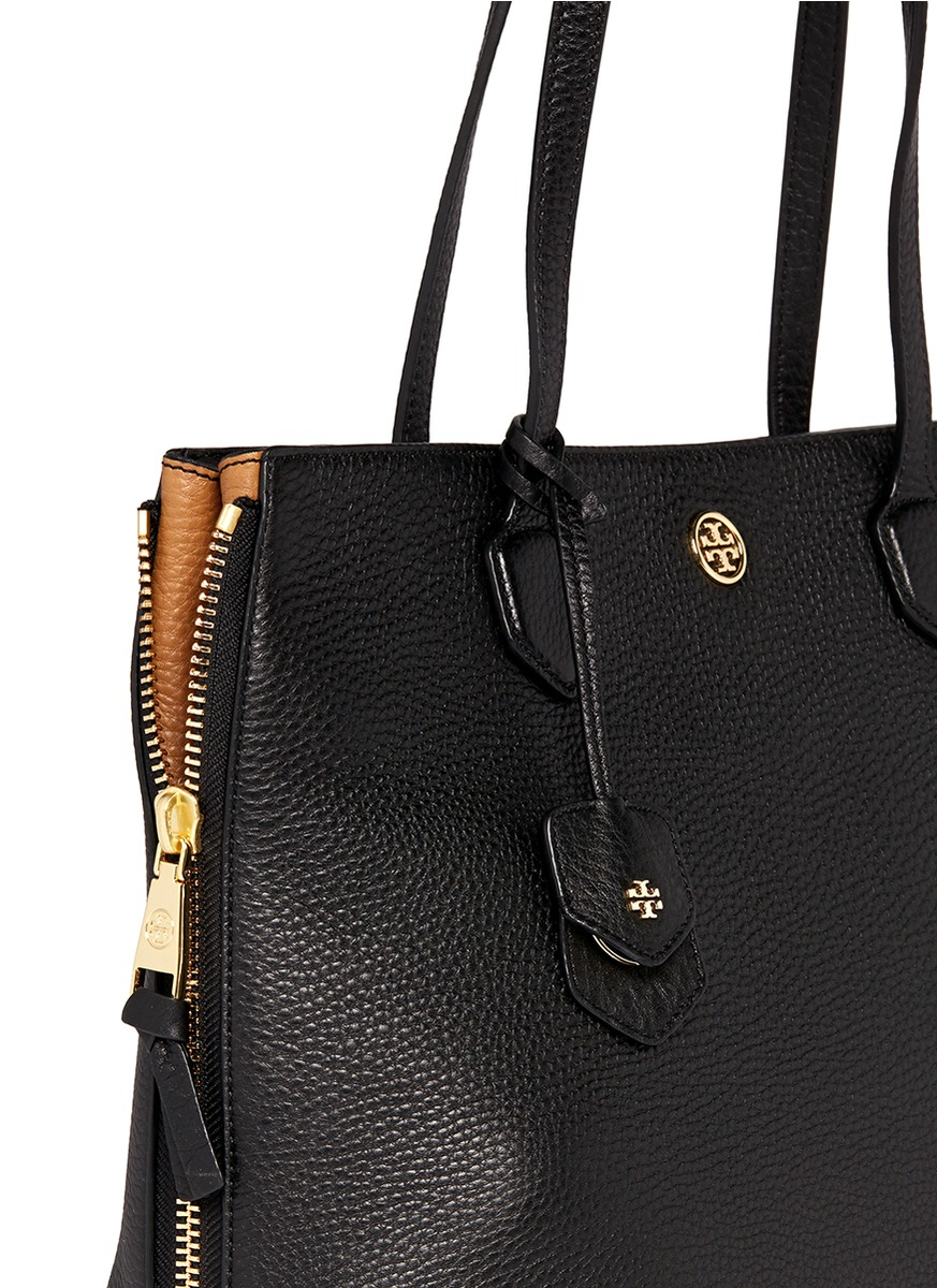 Tory Burch Small Robinson Pebbled Leather Tote Bag Black
