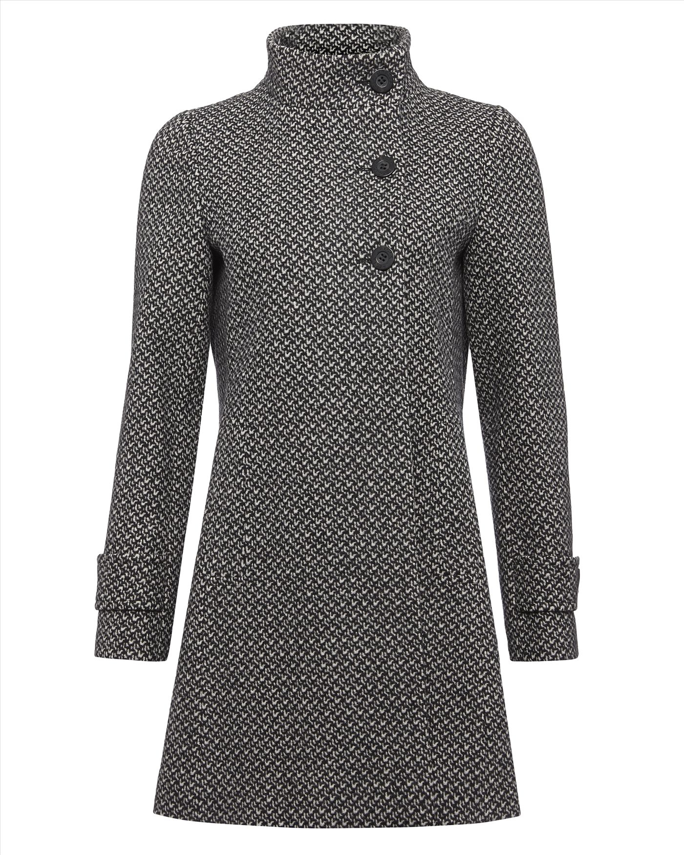 Jaeger Wool Funnel Neck Coat in Black (Black/Grey) Lyst
