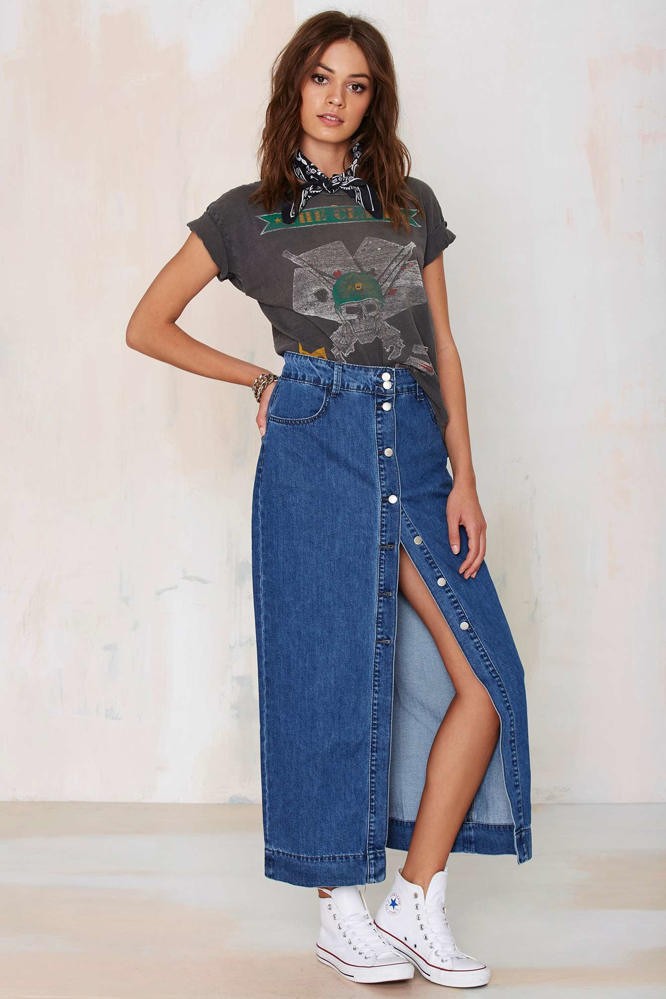 Glamorous Of One Mind Denim Maxi Skirt In Blue Lyst 