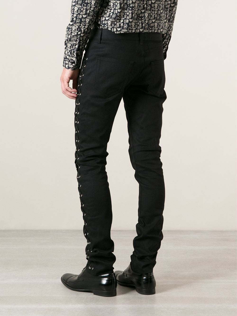Lyst - Saint Laurent Lace-Up Detail Skinny Jeans in Black for Men