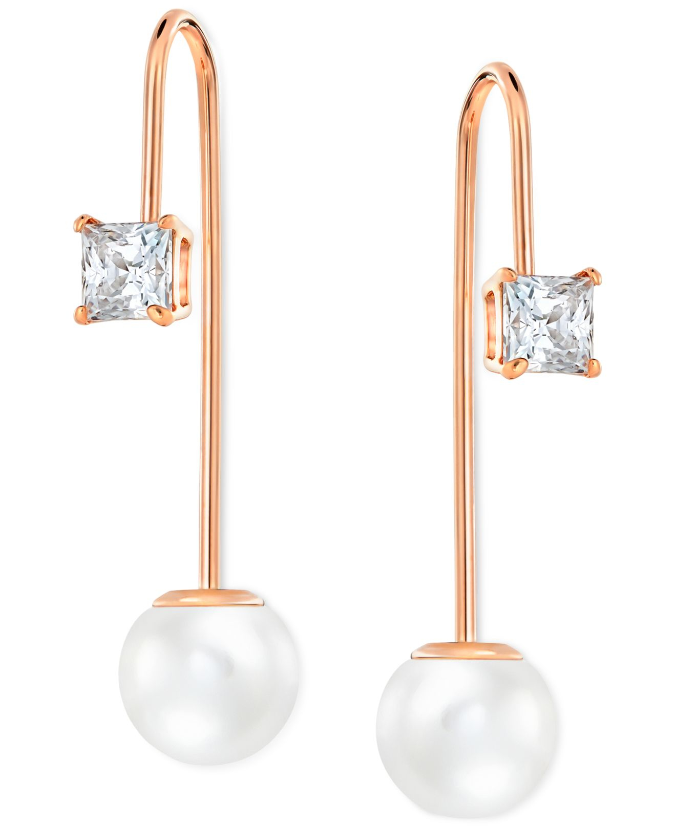 Swarovski Imitation Crystal Pearl Linear Drop Earrings in Pink (Rose