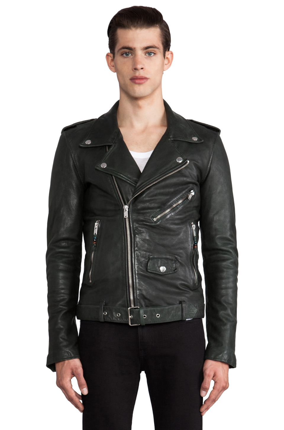 Lyst - Blk Dnm Slim Fit Leather Jacket in Green in Green for Men