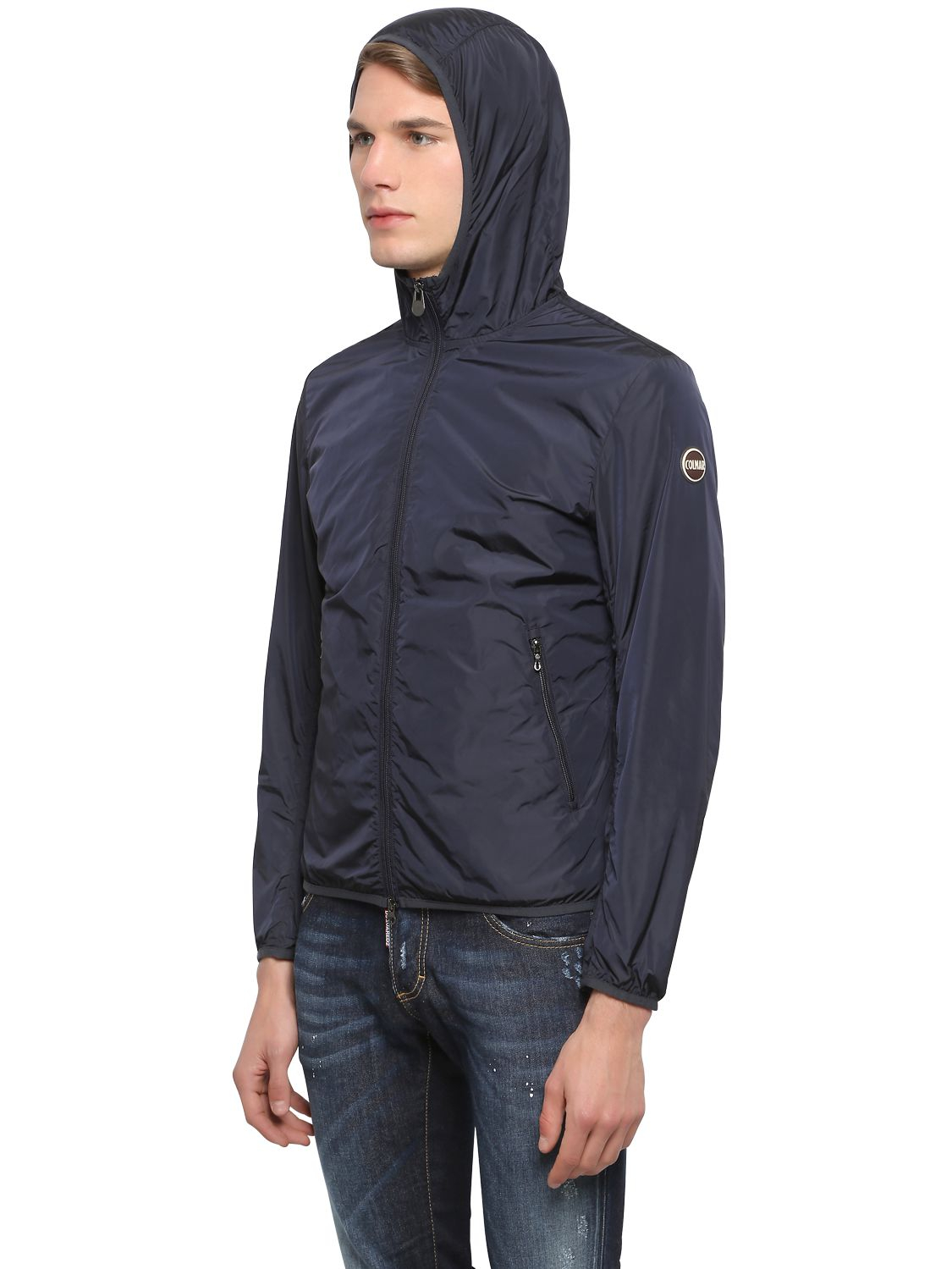 light blue windbreaker jacket