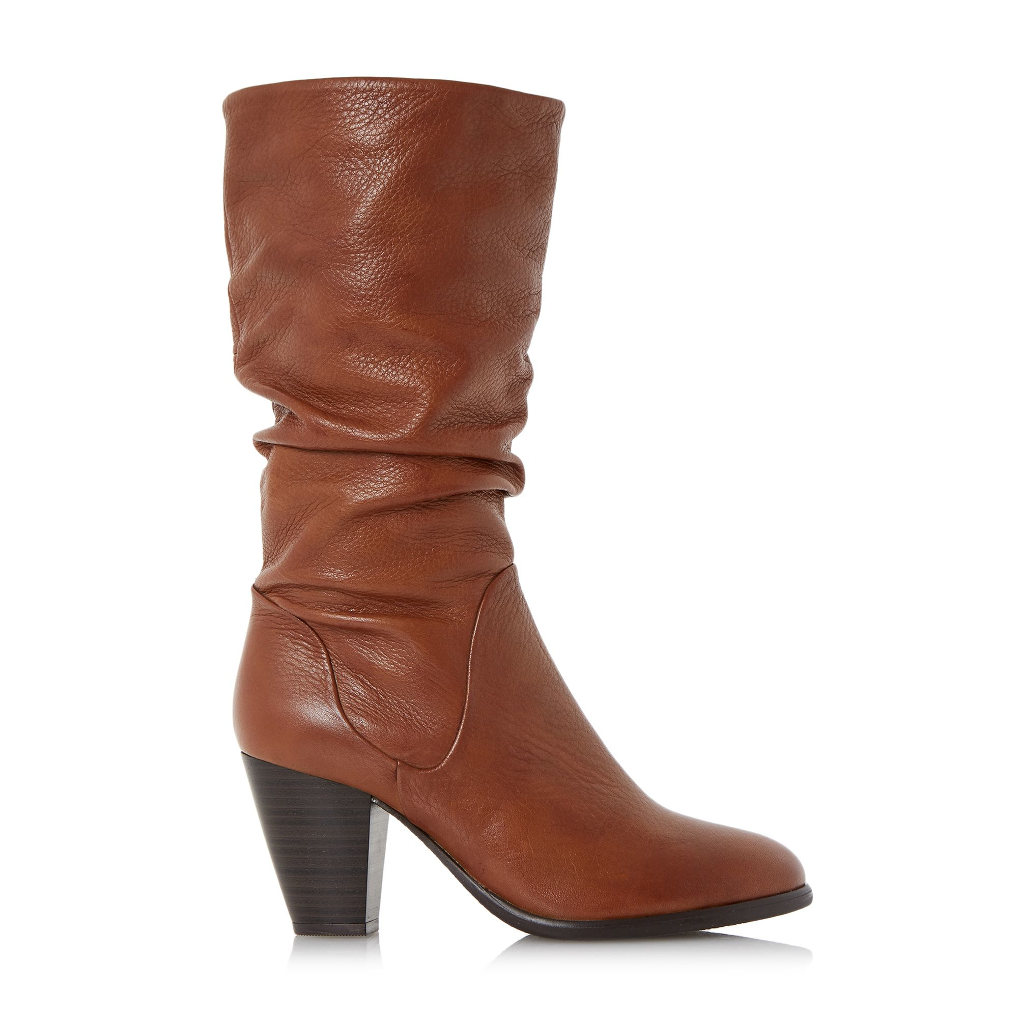 Dune Rossy Slouchy Leather Pull On Calf Boots in Brown (Tan)