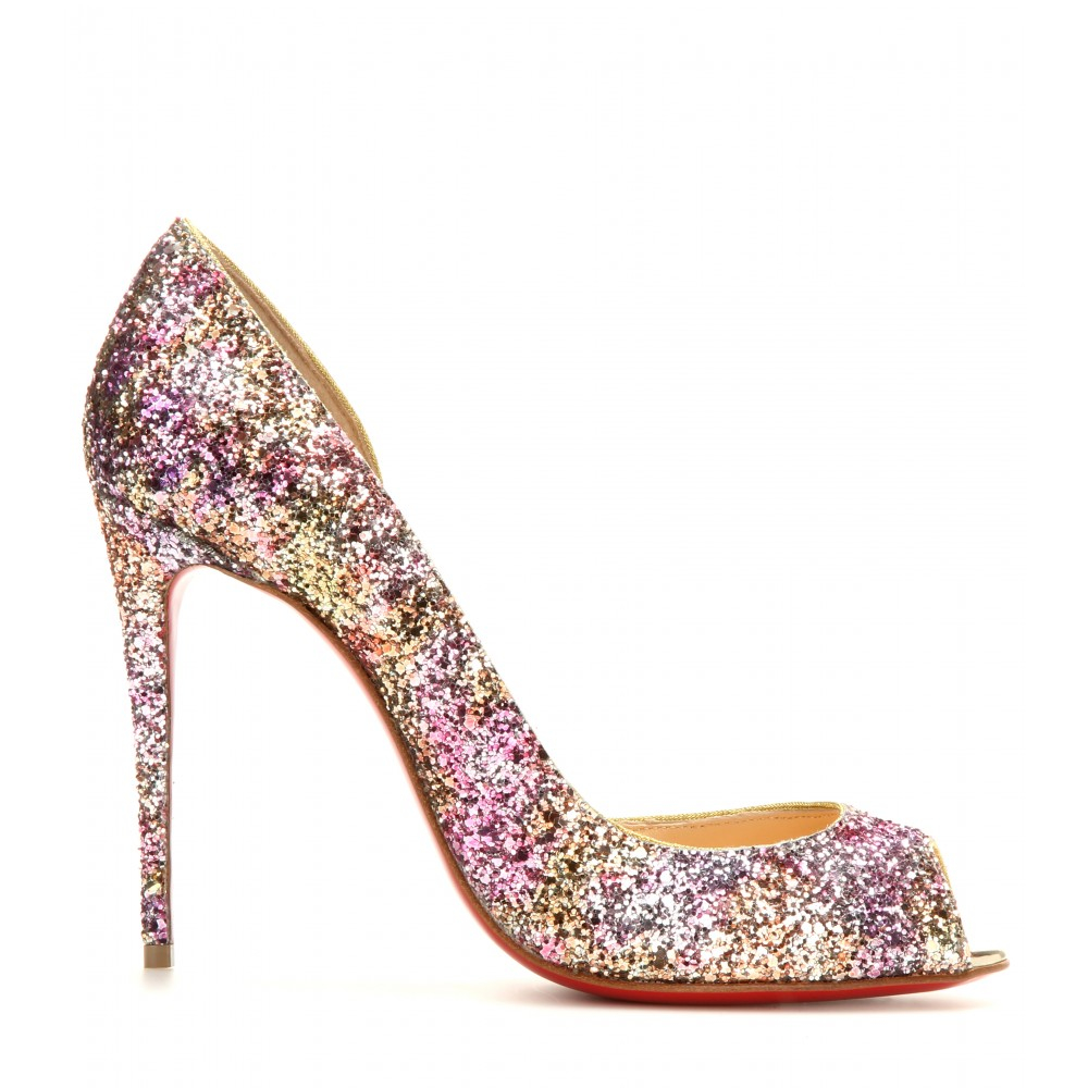 glitter peep toe pumps