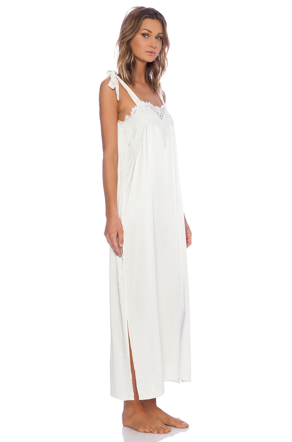 For love & lemons Nighty Night Satin Gown in White | Lyst