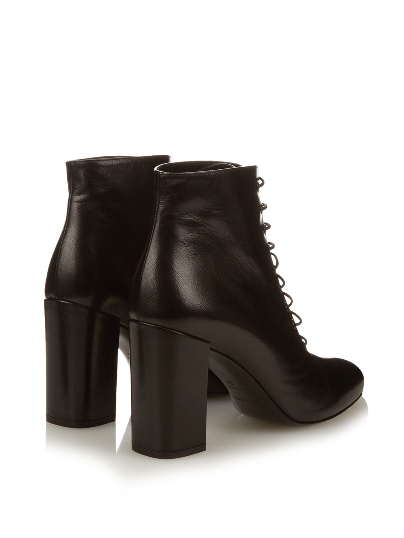 Saint Laurent Lace-Up Leather Ankle Boots in Black | Lyst